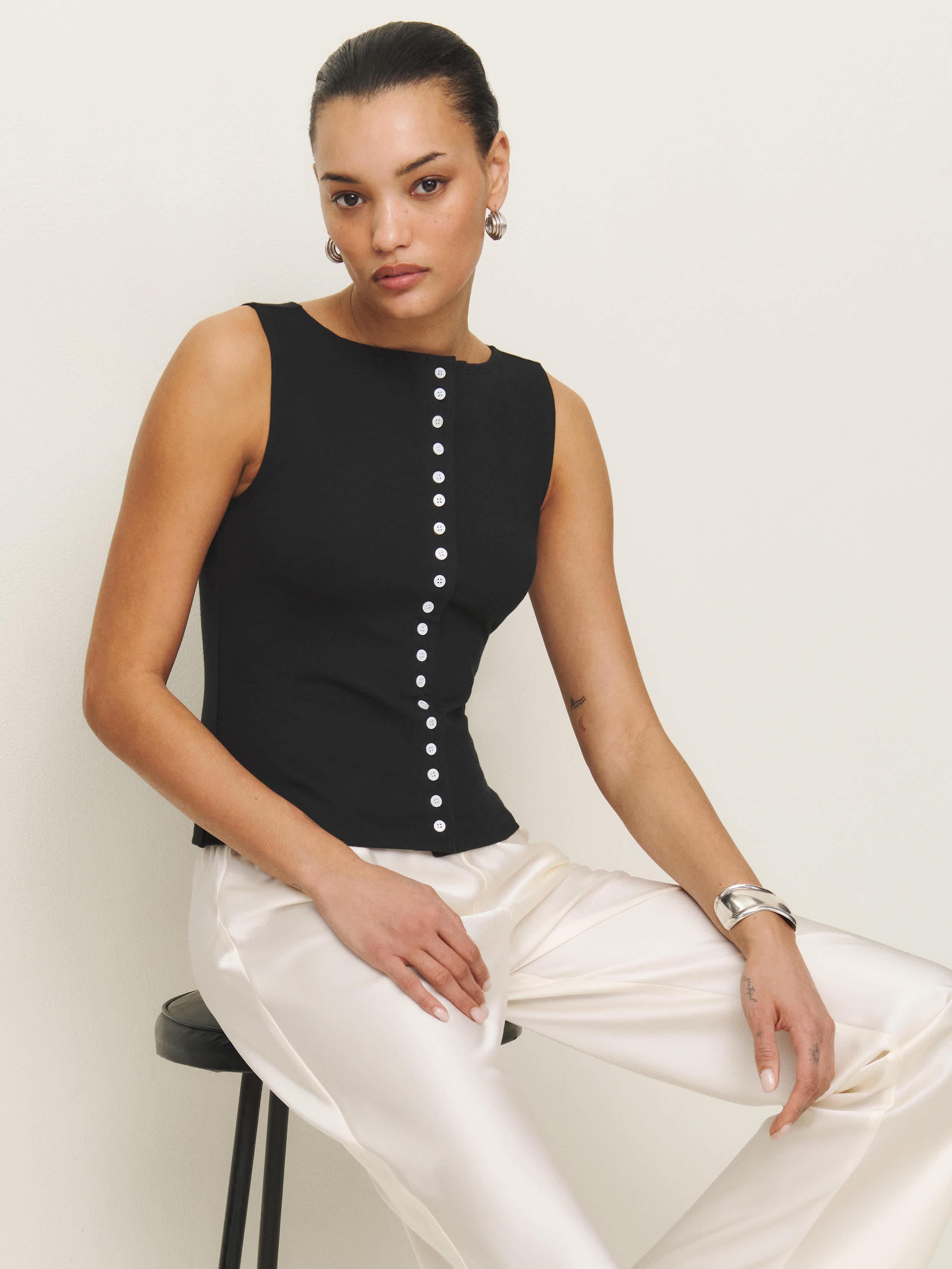 トップス REFORMATION Kemmy Black Top Reformation Milly Knit Top | Shopbop