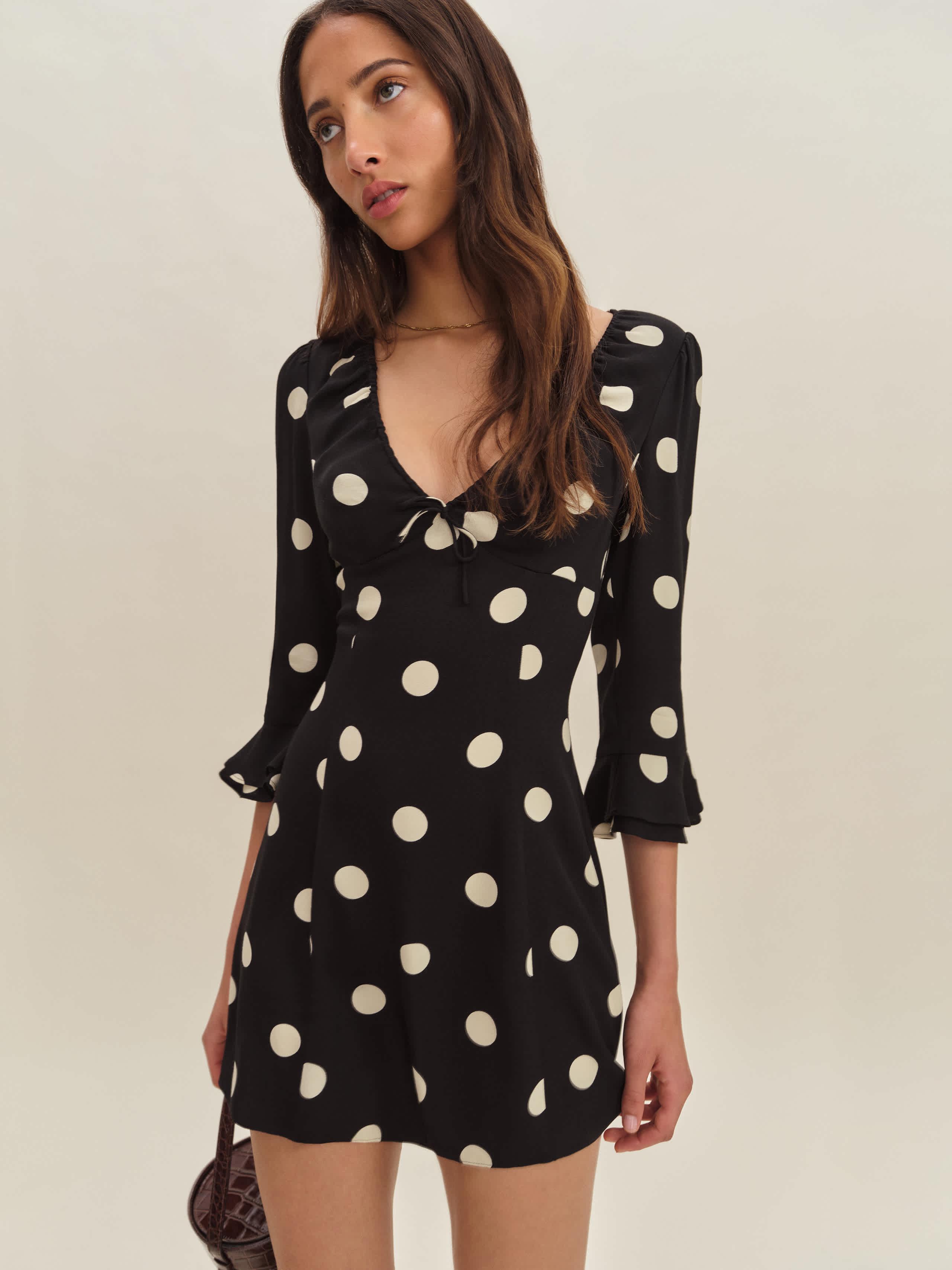 reformation polka dot midi dress New Women's Reformation Gorgeous Luanne Midi Polka Dot Dress Black Red 0P