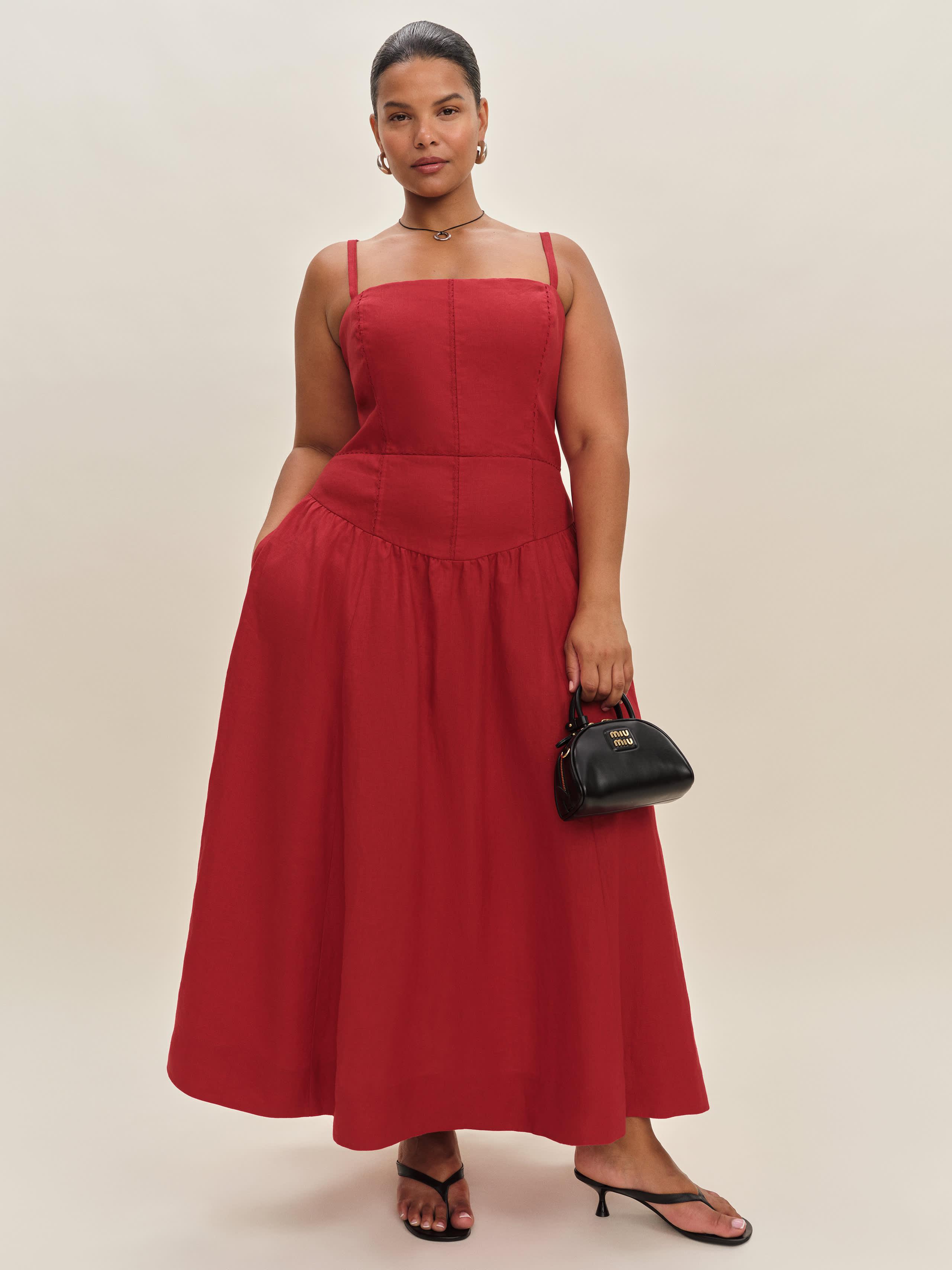 Reformation Katarin Linen Dress Es 16 in Red | Lyst UK