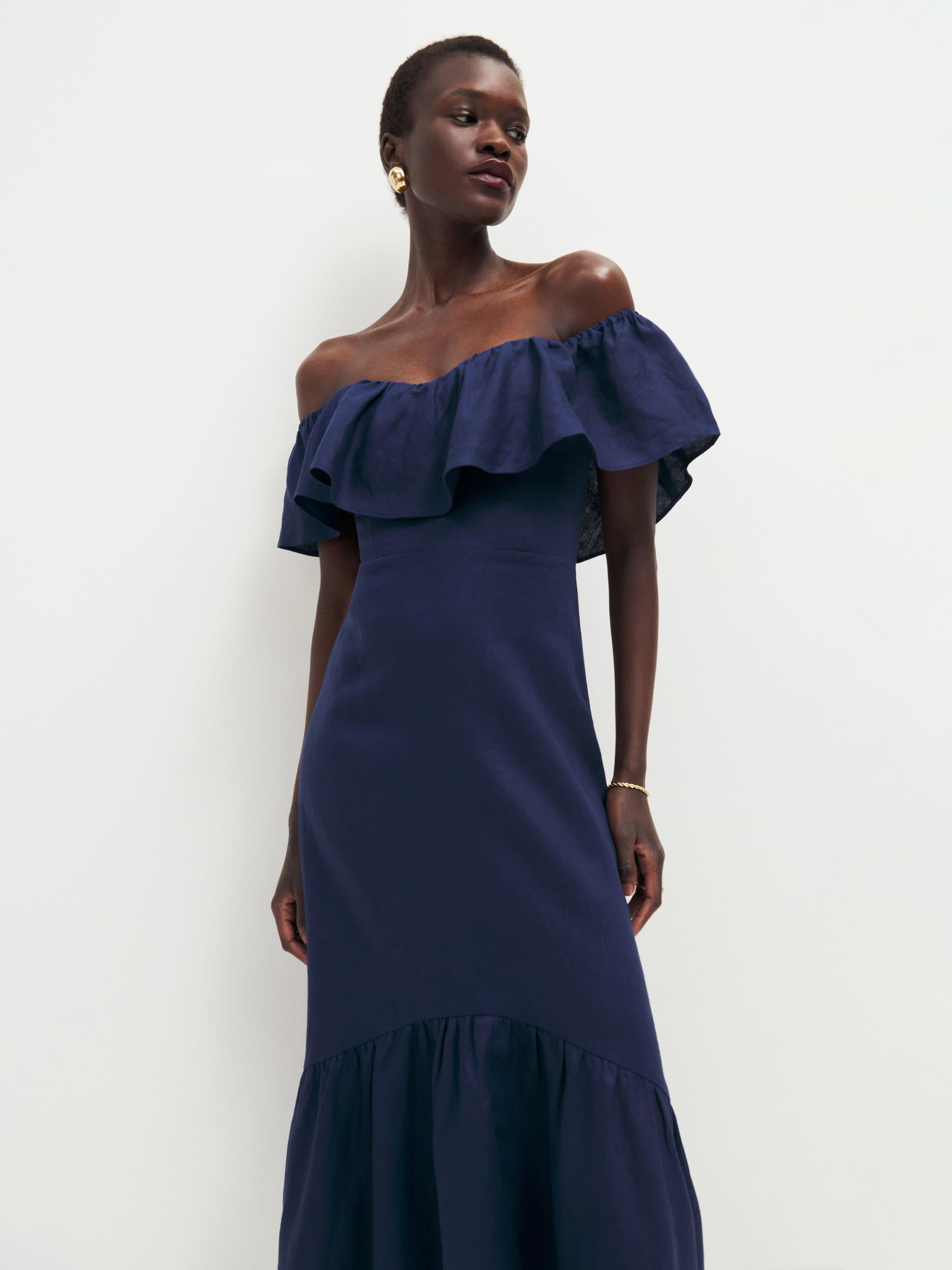 Reformation Baela Linen Dress in Blue | Lyst
