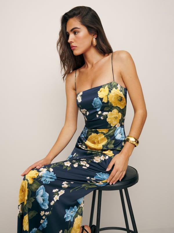 frankie silk dress blue Reformation Frankie blue silk dress 6 by Reformation