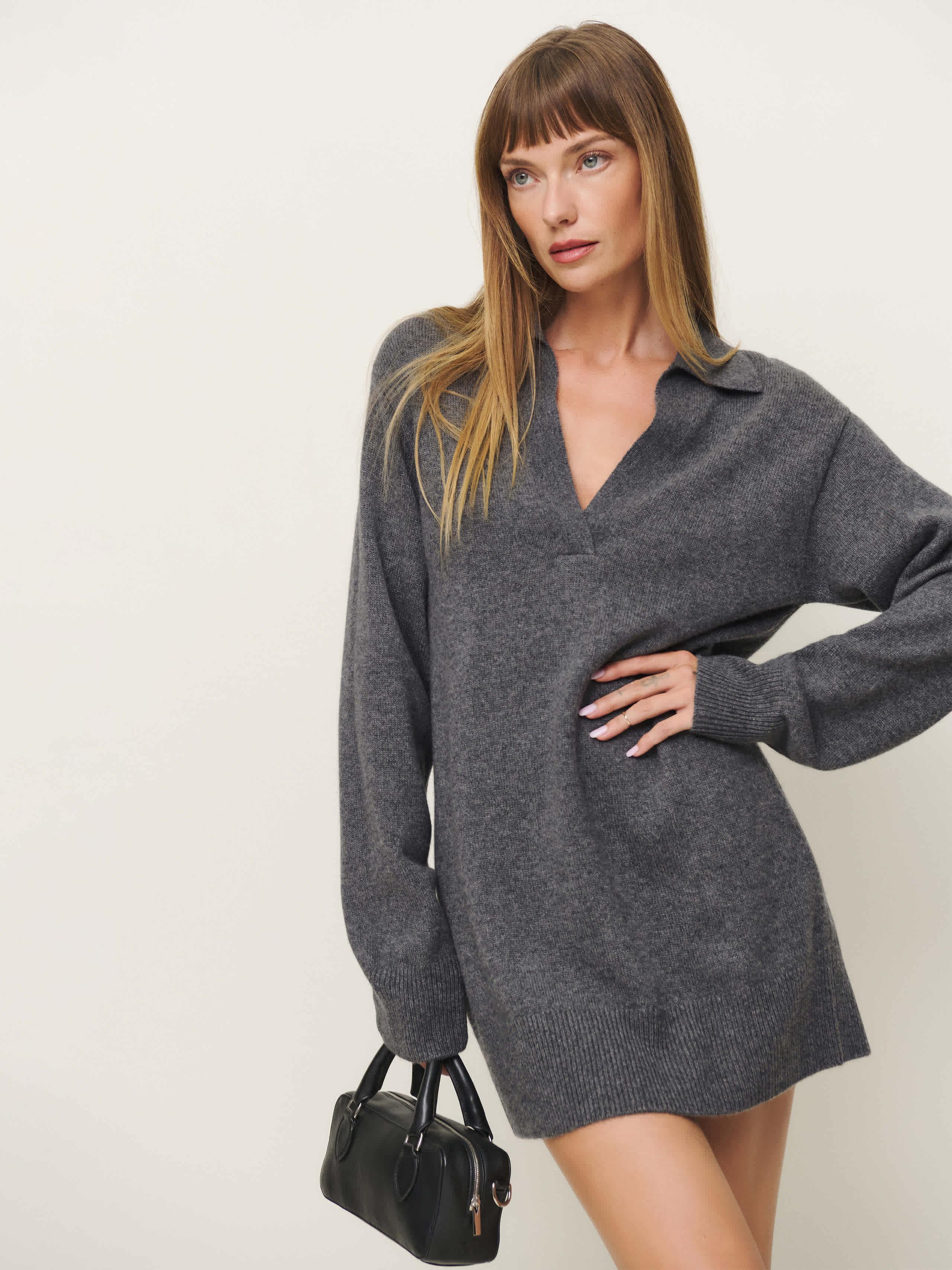 maeve knit dress reformation Cashmere Polo in Grey smarttag_size_in_stock:S