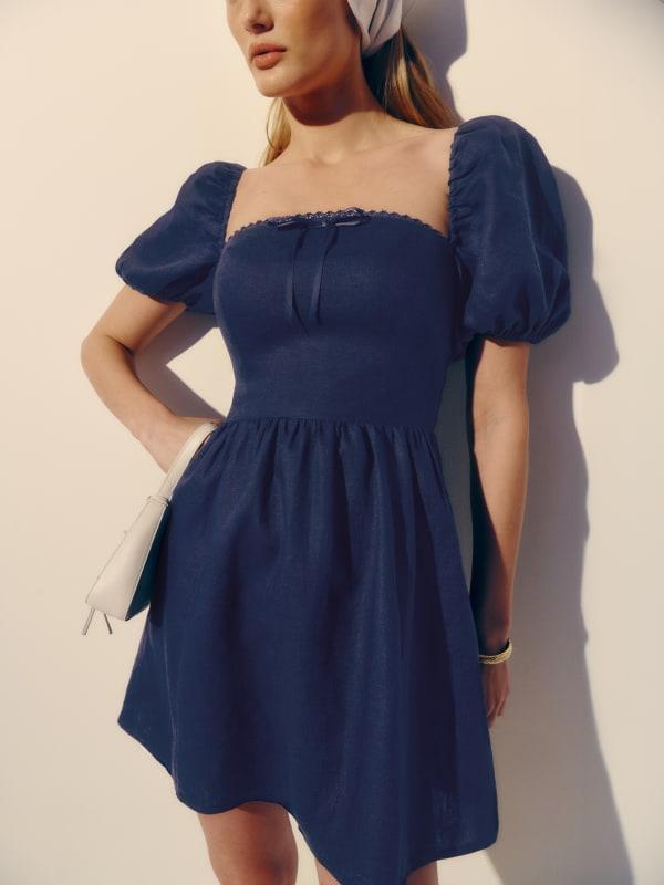 Reformation Malvina Linen Dress in Blue | Lyst