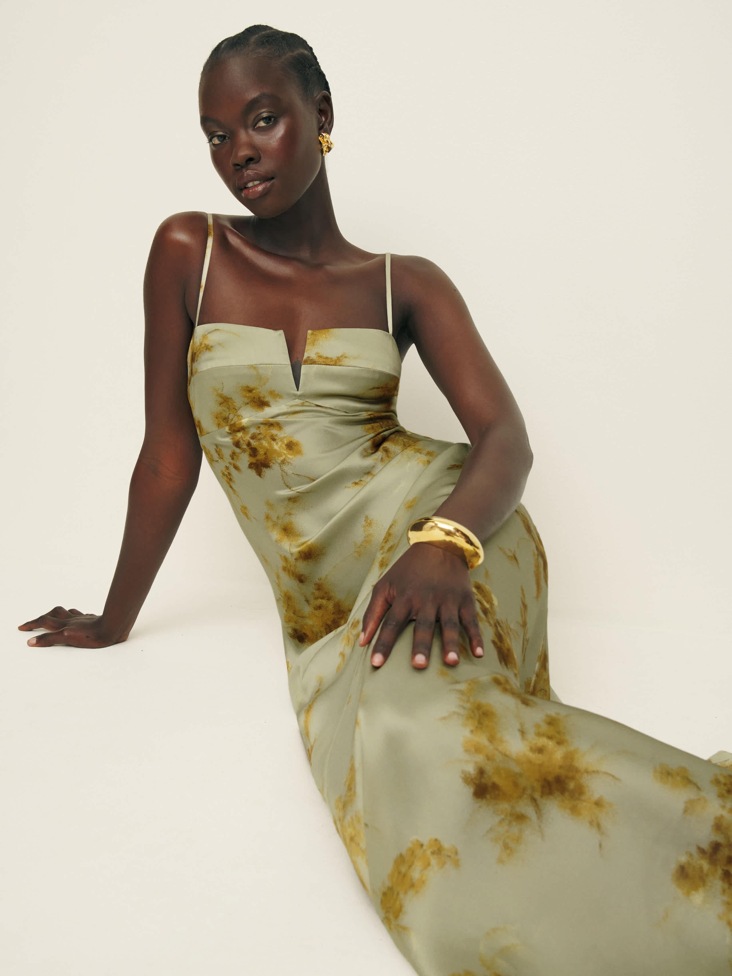 Reformation Brie Silk Dress Golden Hour 10 in Metallic | Lyst Reformation Brie Silk Dress Golden Hour 10 in Metallic | Lyst