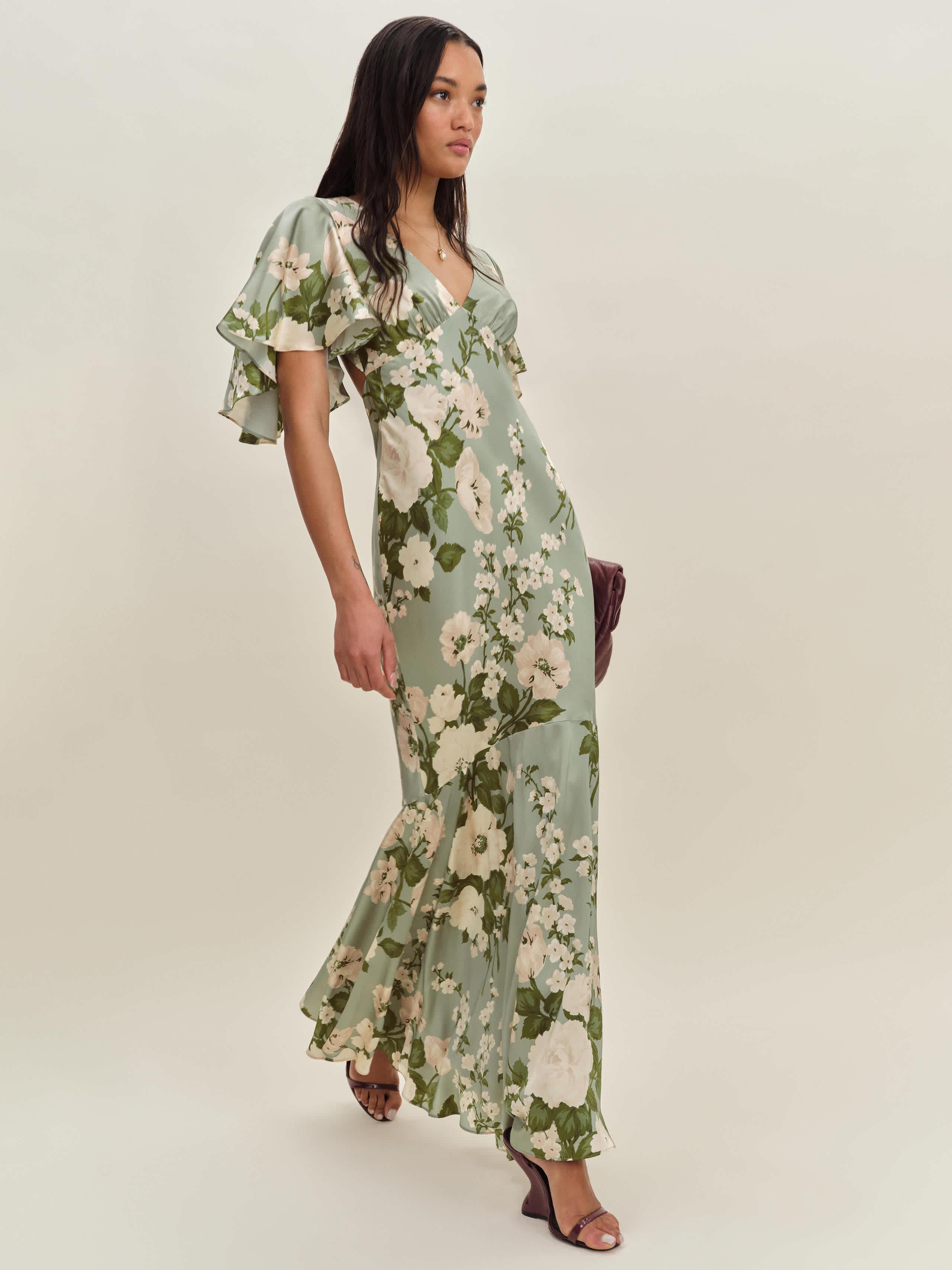 Reformation Thea Silk Dress 2 in Green | Lyst Reformation Thea Silk Dress 2 in Green | Lyst