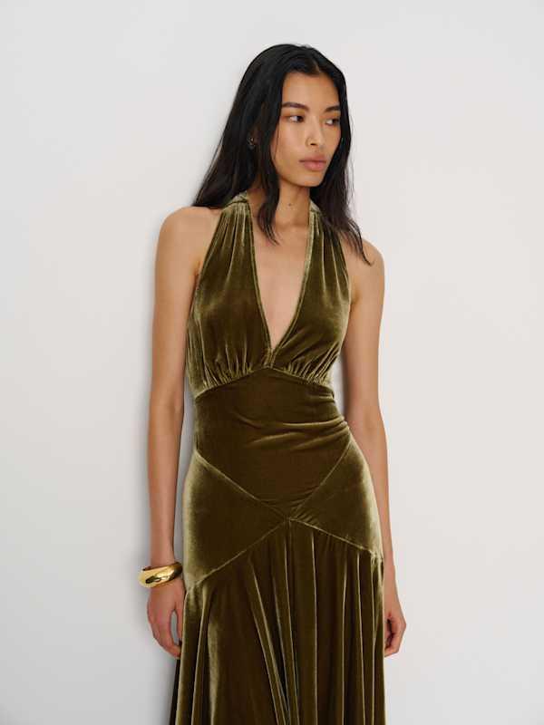green velvet dress reformation Ruby Velvet Dress Rental by Reformation