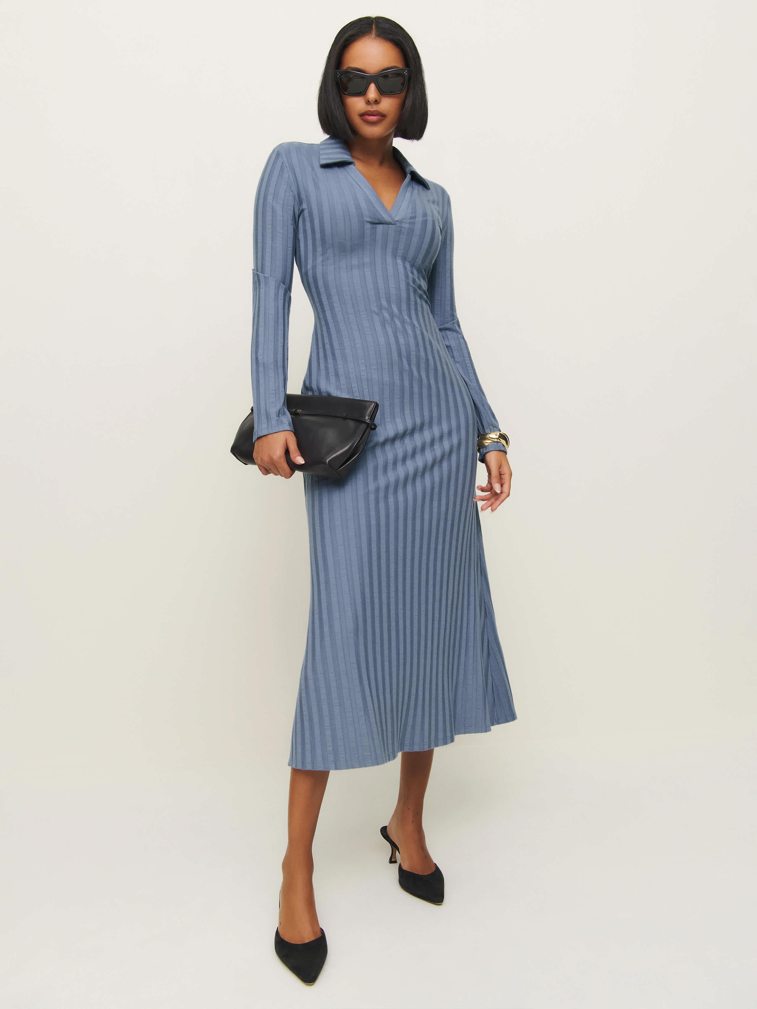 Reformation Blaire Knit Dress in Blue | Lyst UK