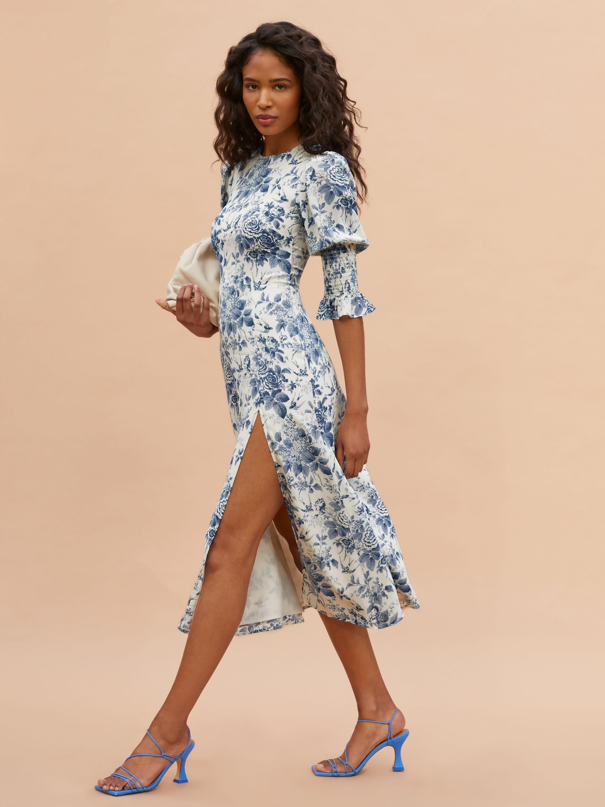 Reformation Carolena Dress in Blue