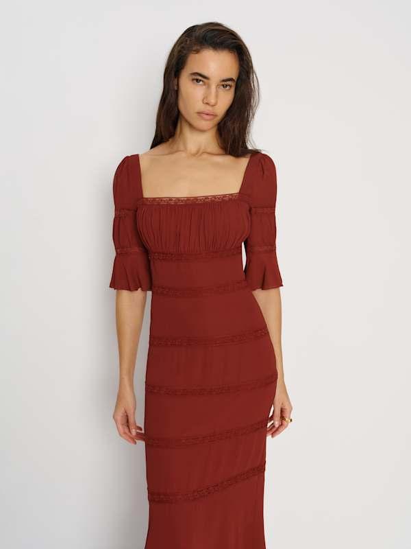 reformation brown lace dress Reformation