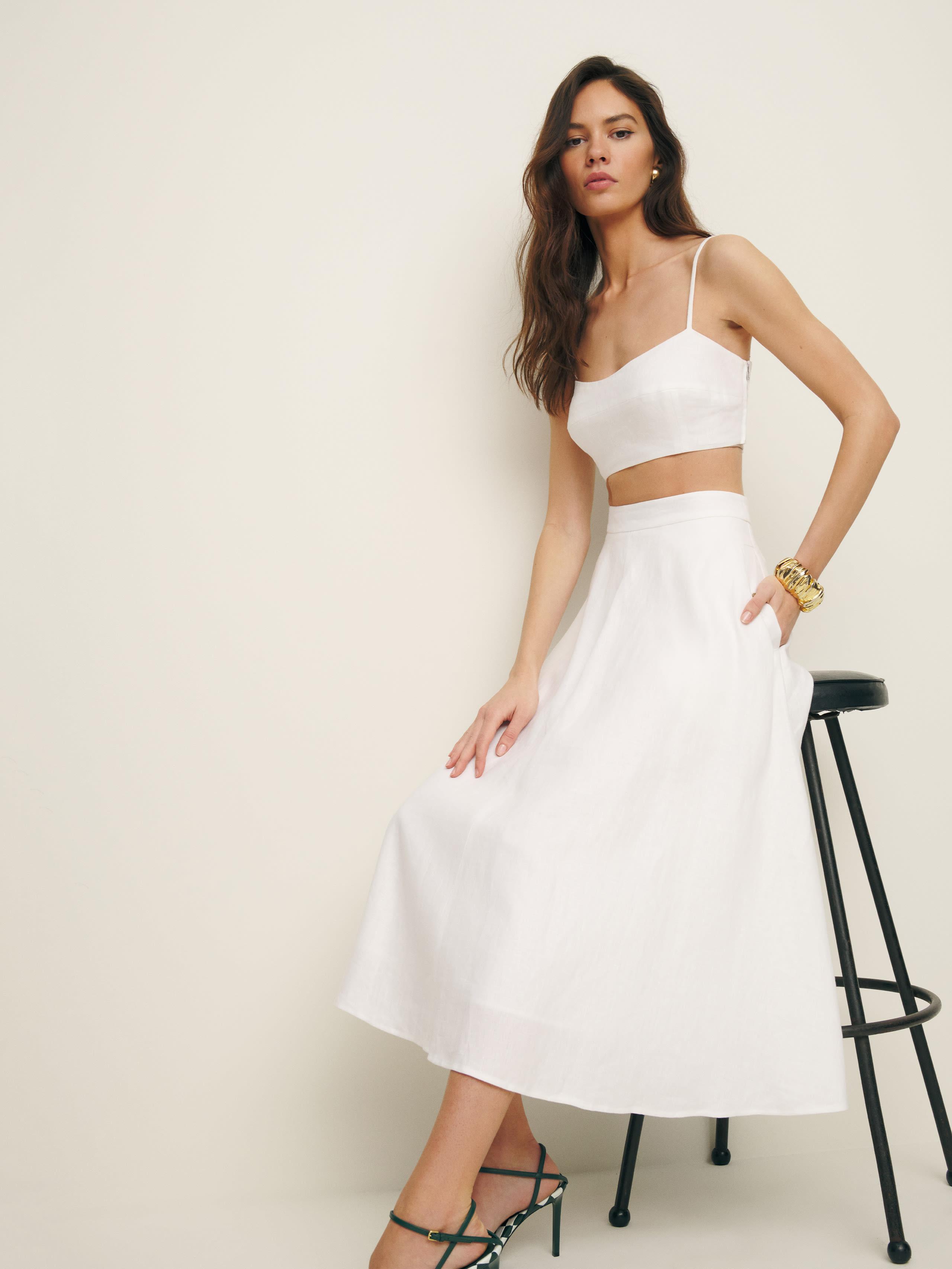 Reformation Maia Linen Skirt in Natural Lyst