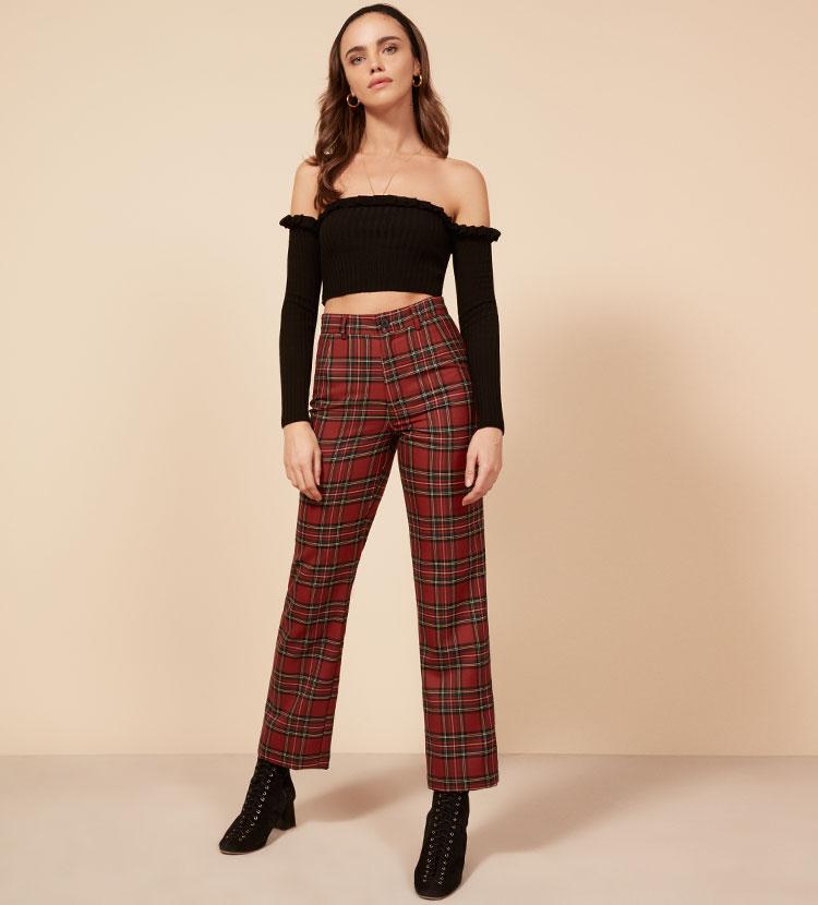reformation plaid pants