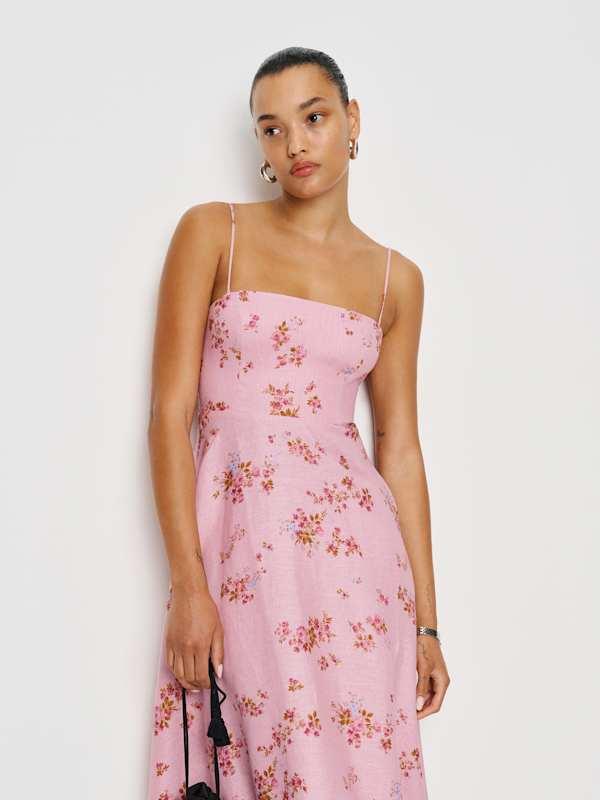 Reformation Monette Linen Dress 0 in Pink | Lyst