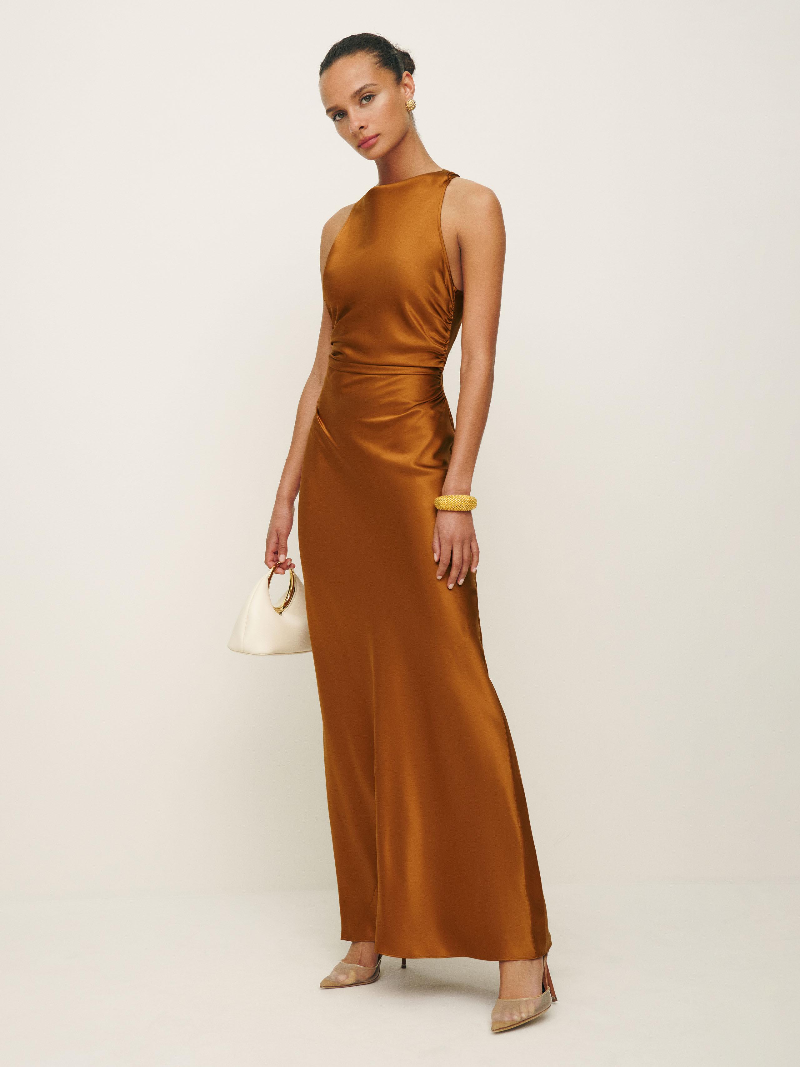 Reformation Anaiis Silk Dress in Natural Lyst