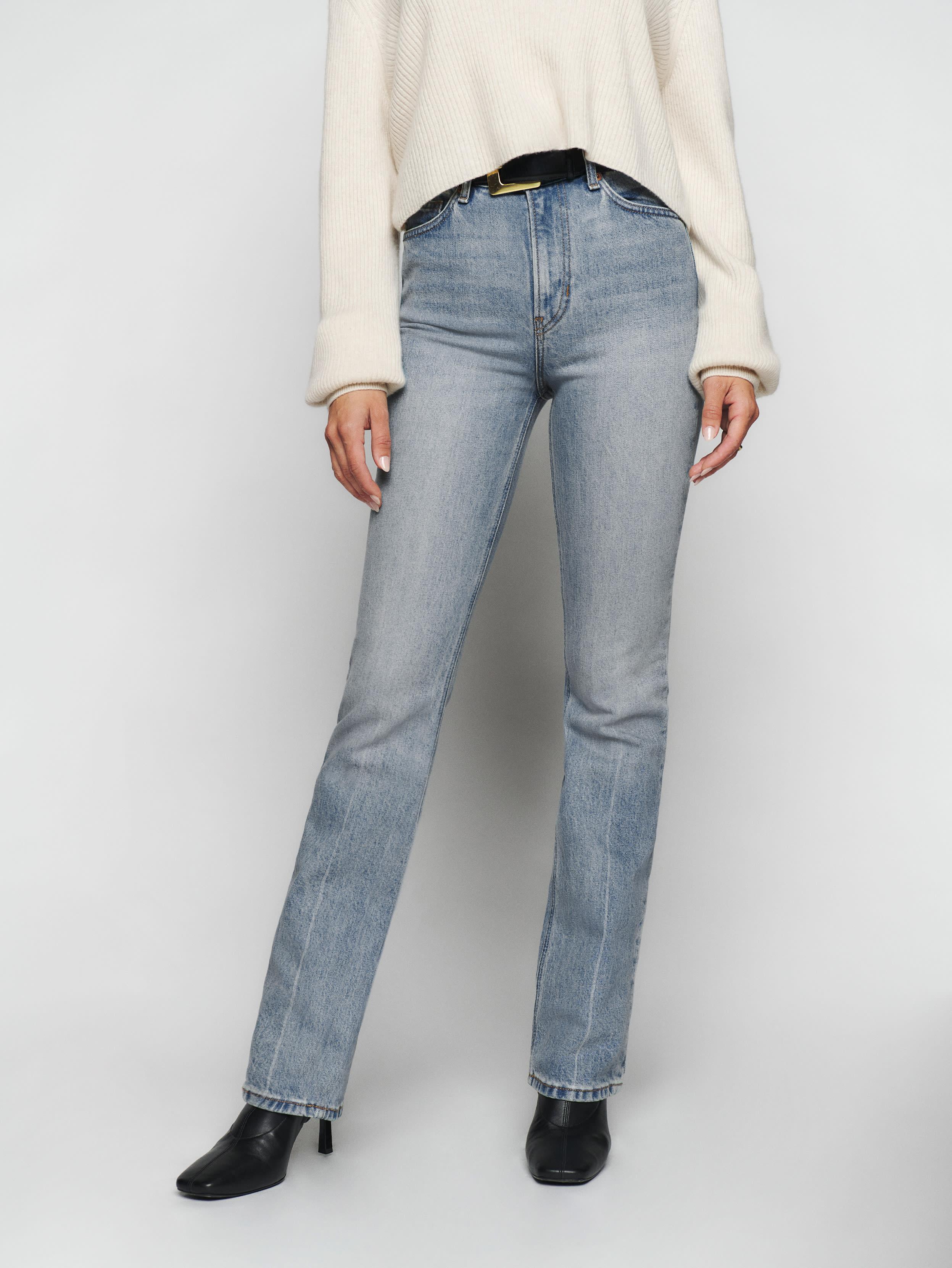 Reformation Peyton High Rise Bootcut Jeans in Blue