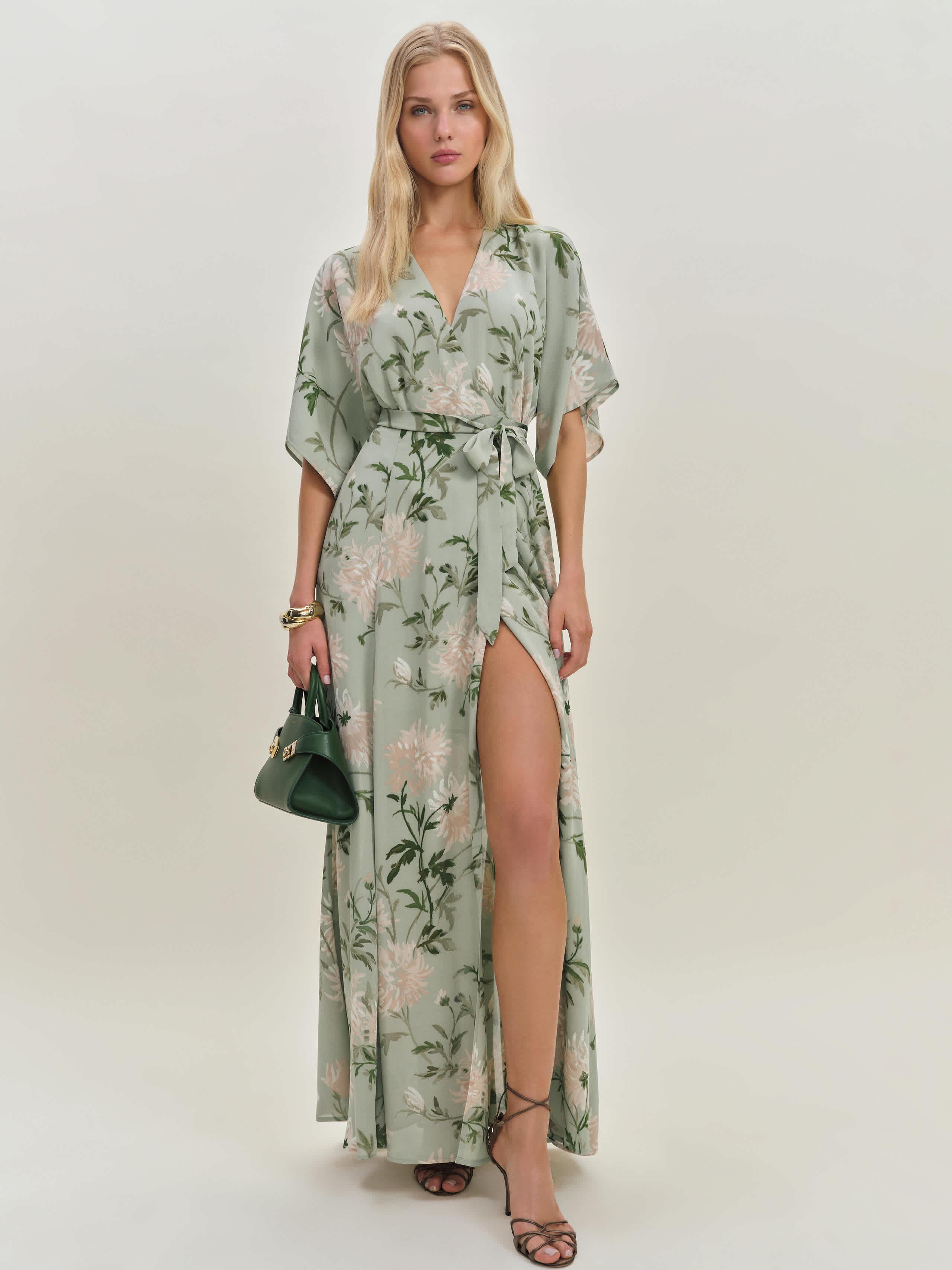 slim fit dress slacks Rent The Selia Green Linen Dress By Reformation main image 1