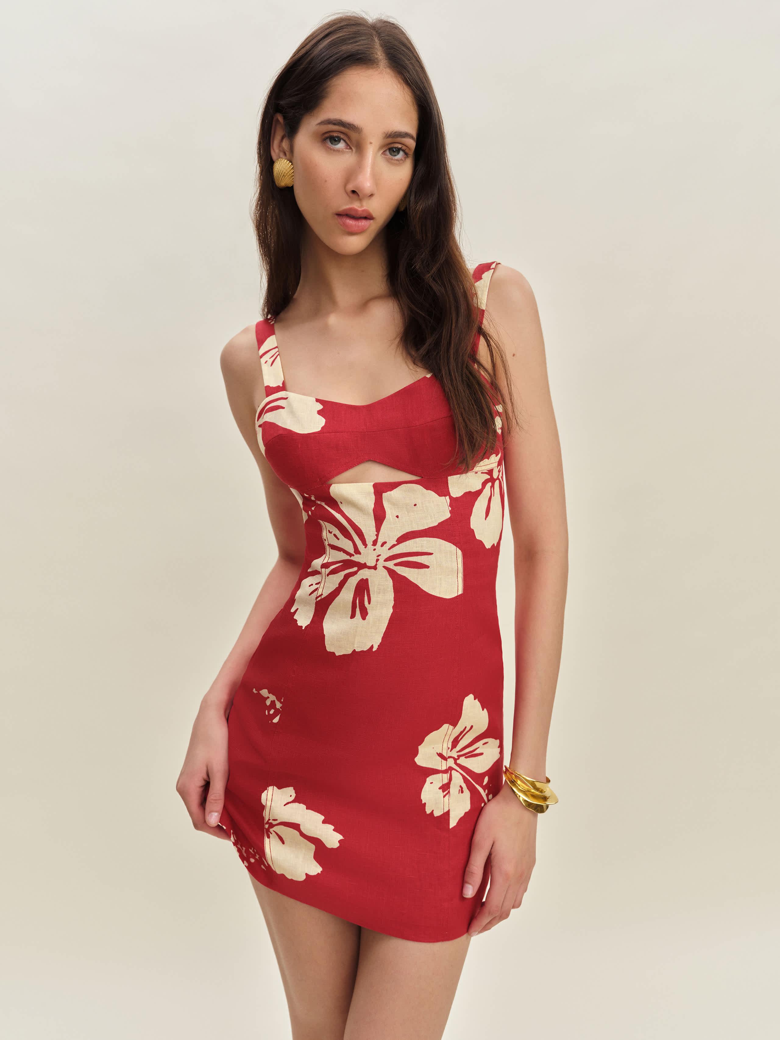 Reformation Belma Linen Dress 8 in Red | Lyst