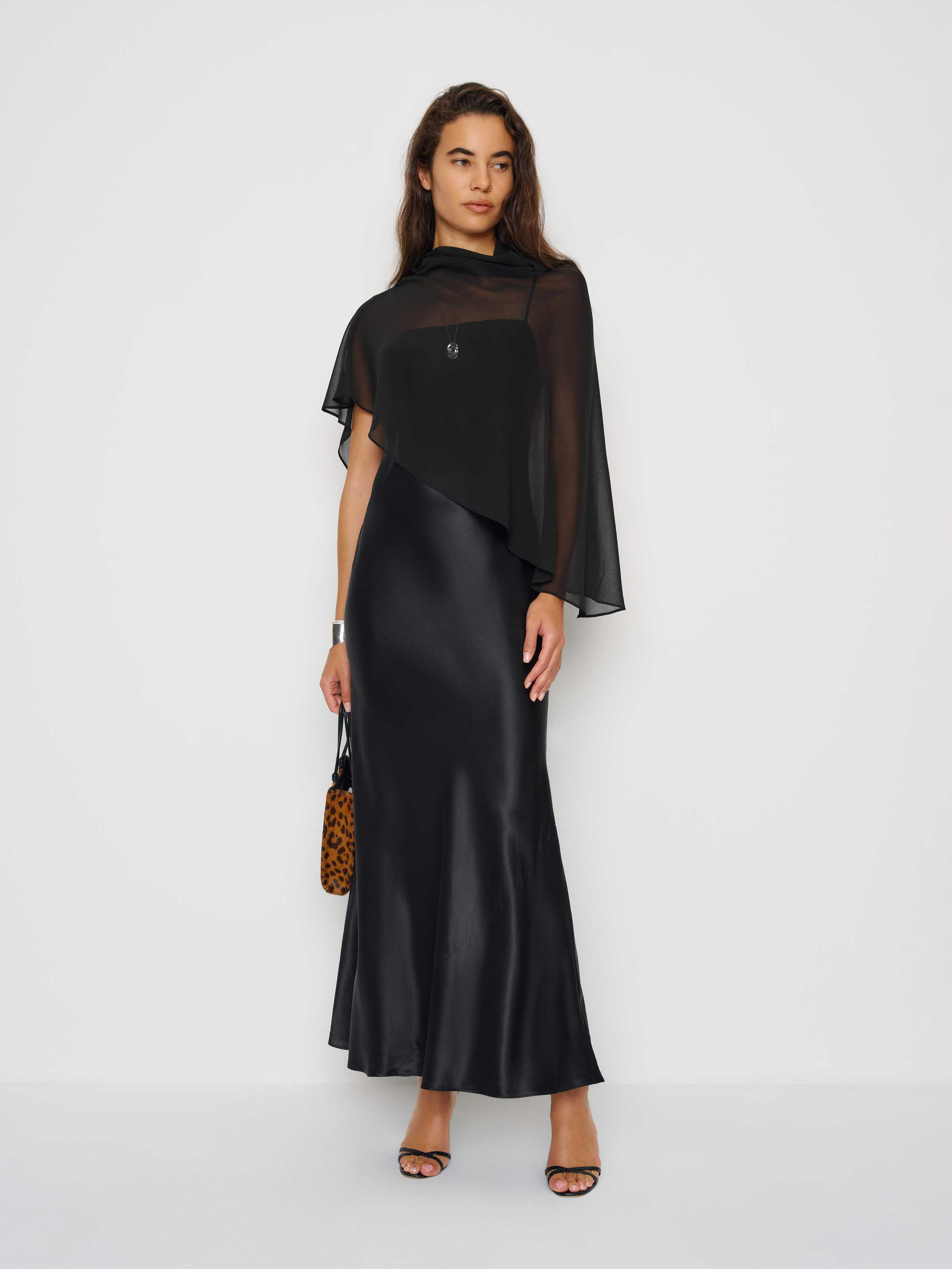reformation black silk dress Reformation Chania Silk Dress in Black