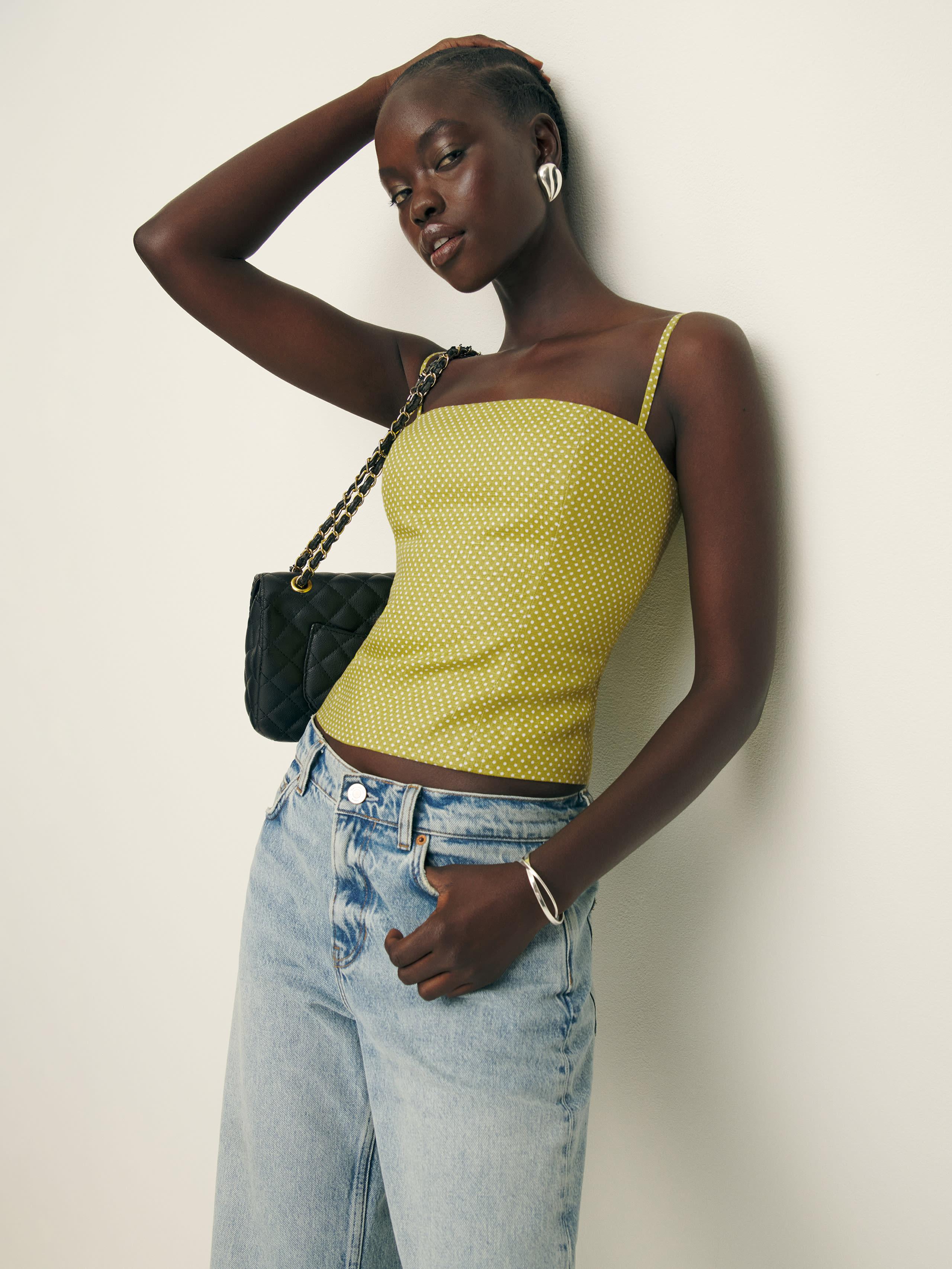 Reformation Overland Linen Top in Green | Lyst