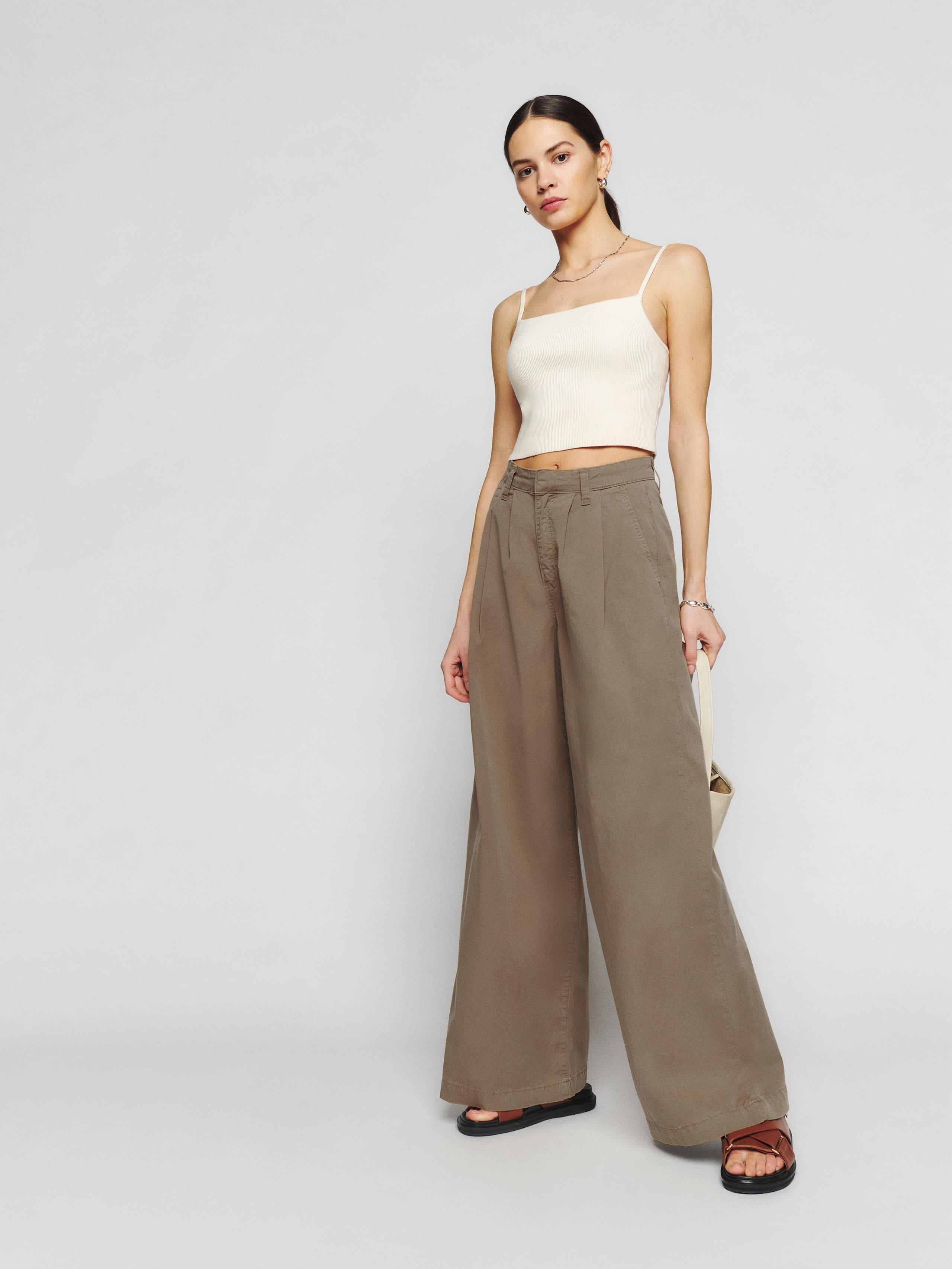 Reformation Lowe Super Wide Leg Pleated Pants in Natural Lyst