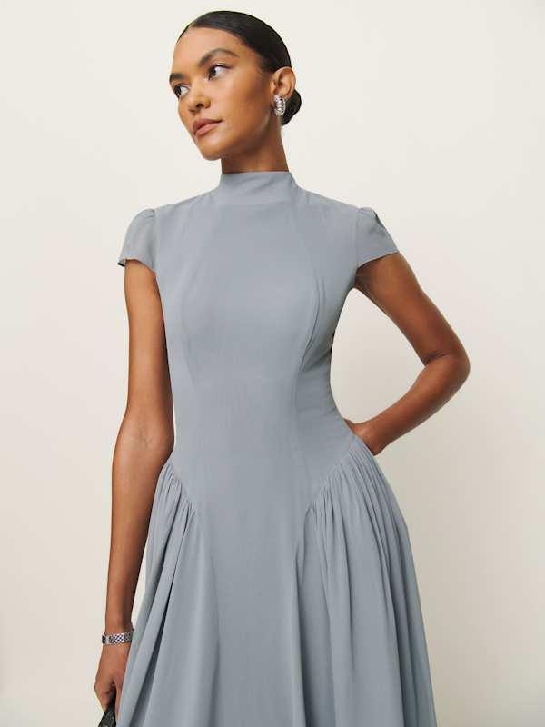 Reformation Pleated Maxi Dress With Drop Waist in Gray | Lyst
