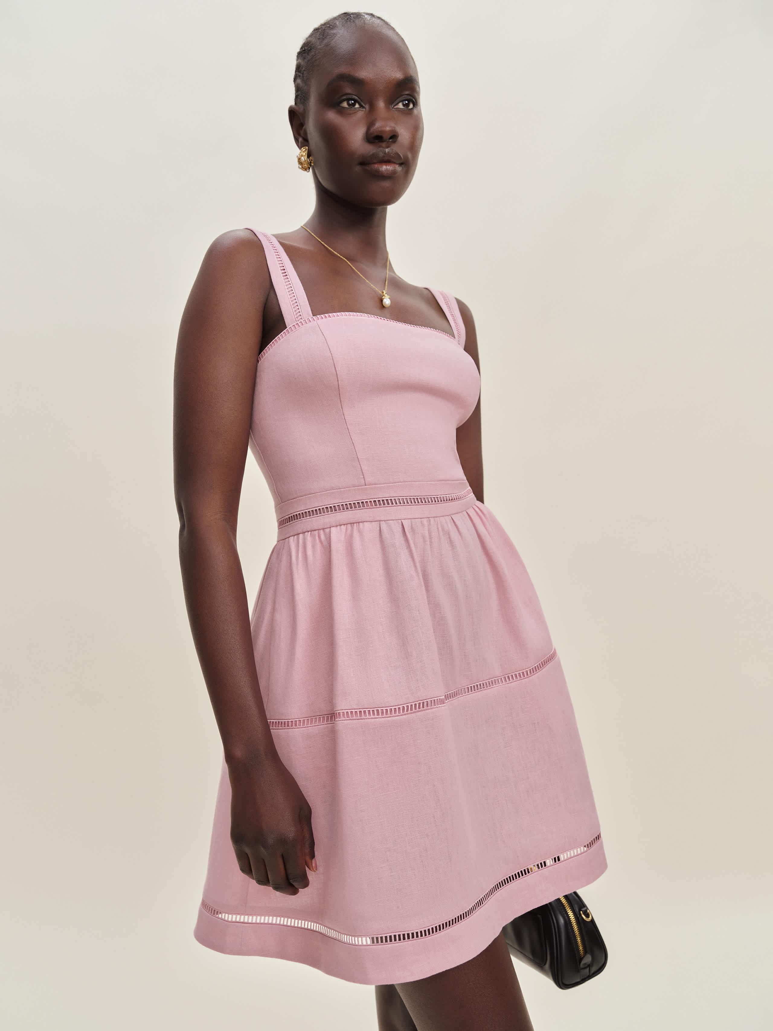 Reformation Everett Mini Linen Dress 0 in Pink | Lyst