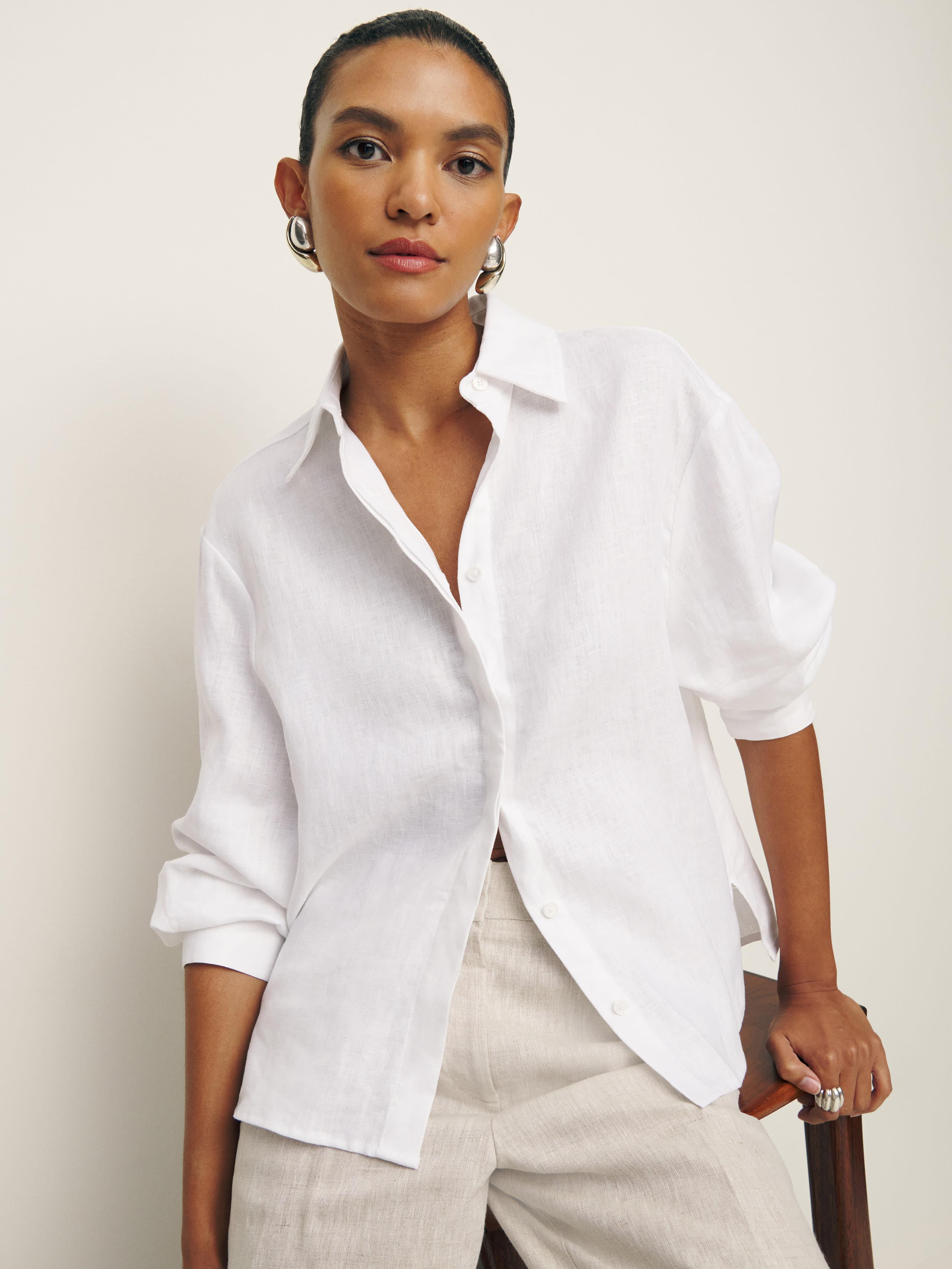 Reformation Andy Oversized Linen Shirt in White Lyst — free download