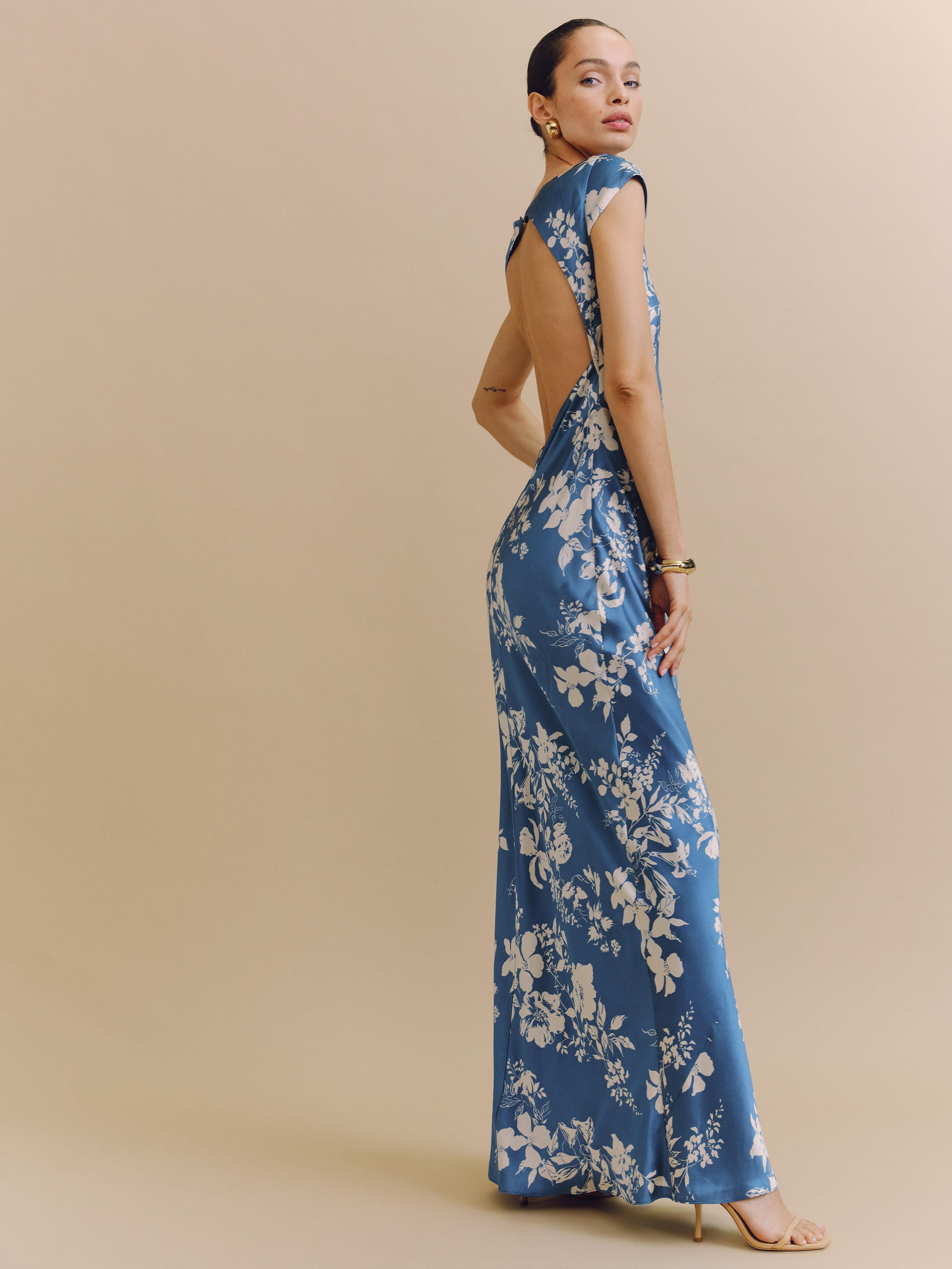 reformation niamh cap sleeve open back silk maxi dress Reformation Niamh Cap-Sleeve Open-Back Silk Maxi Dress In Brown - 30% Off