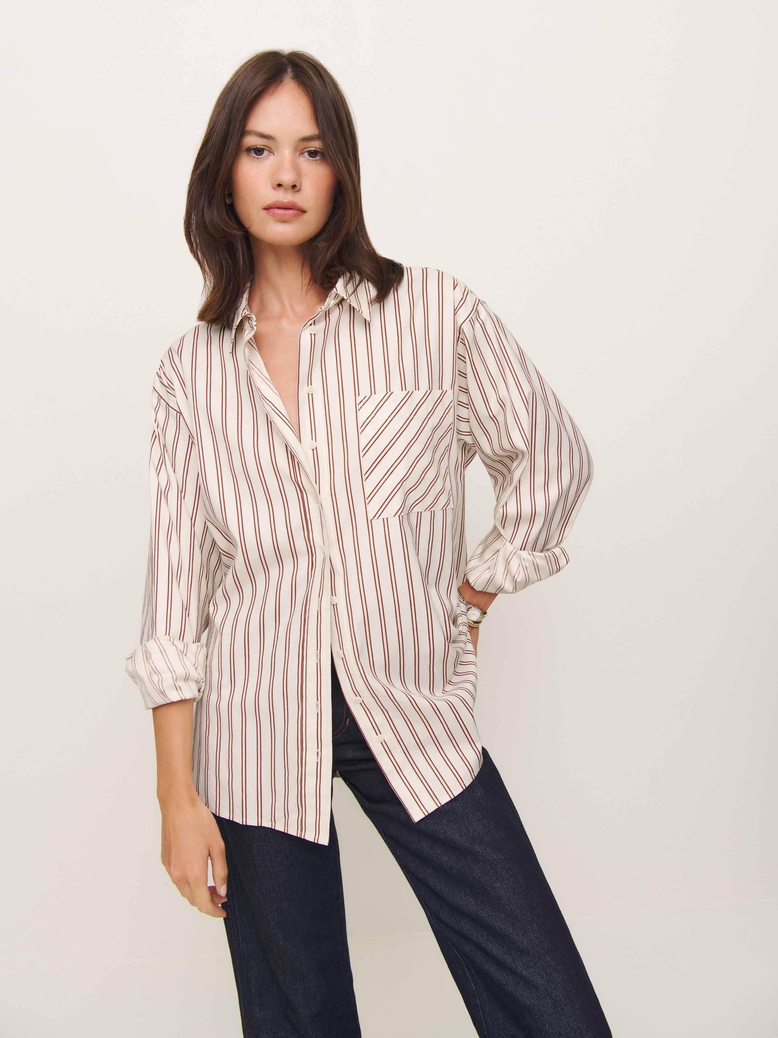 Reformation Eli Oversized Shirt in Natural | Lyst
