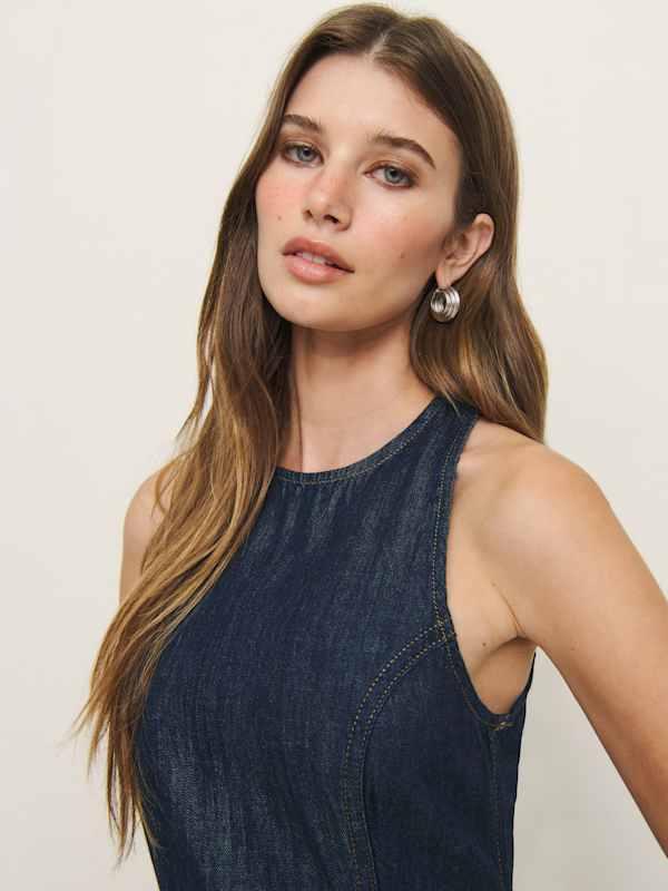 knee length dresses for ladies Pippa Keyhole Denim Mini Dress