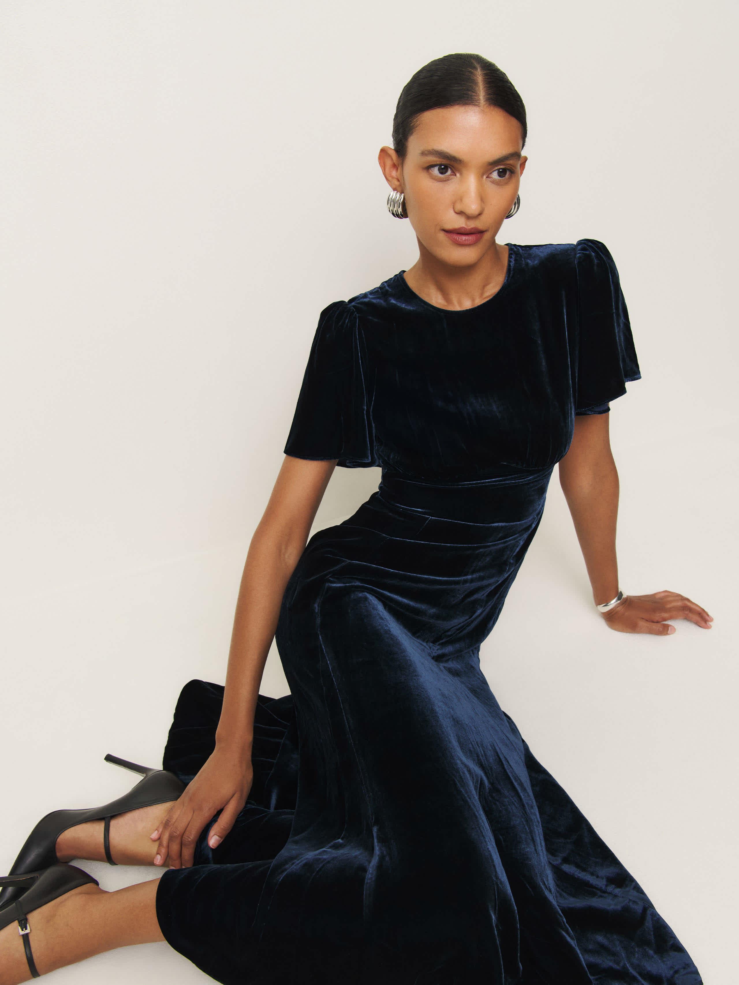 Reformation Quinne Velvet Dress in Black Lyst UK