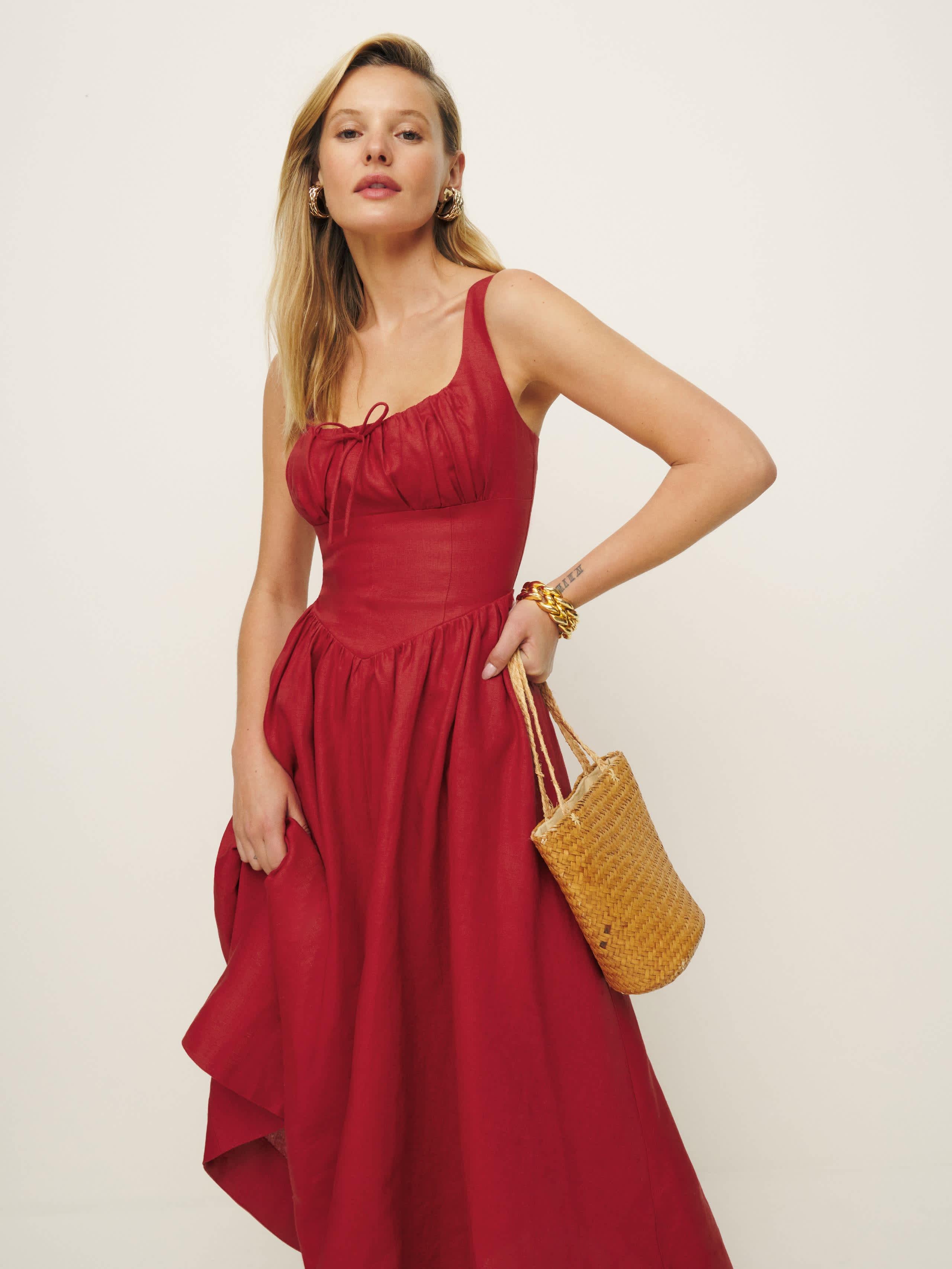 Reformation Balia Linen Dress in Red Lyst UK