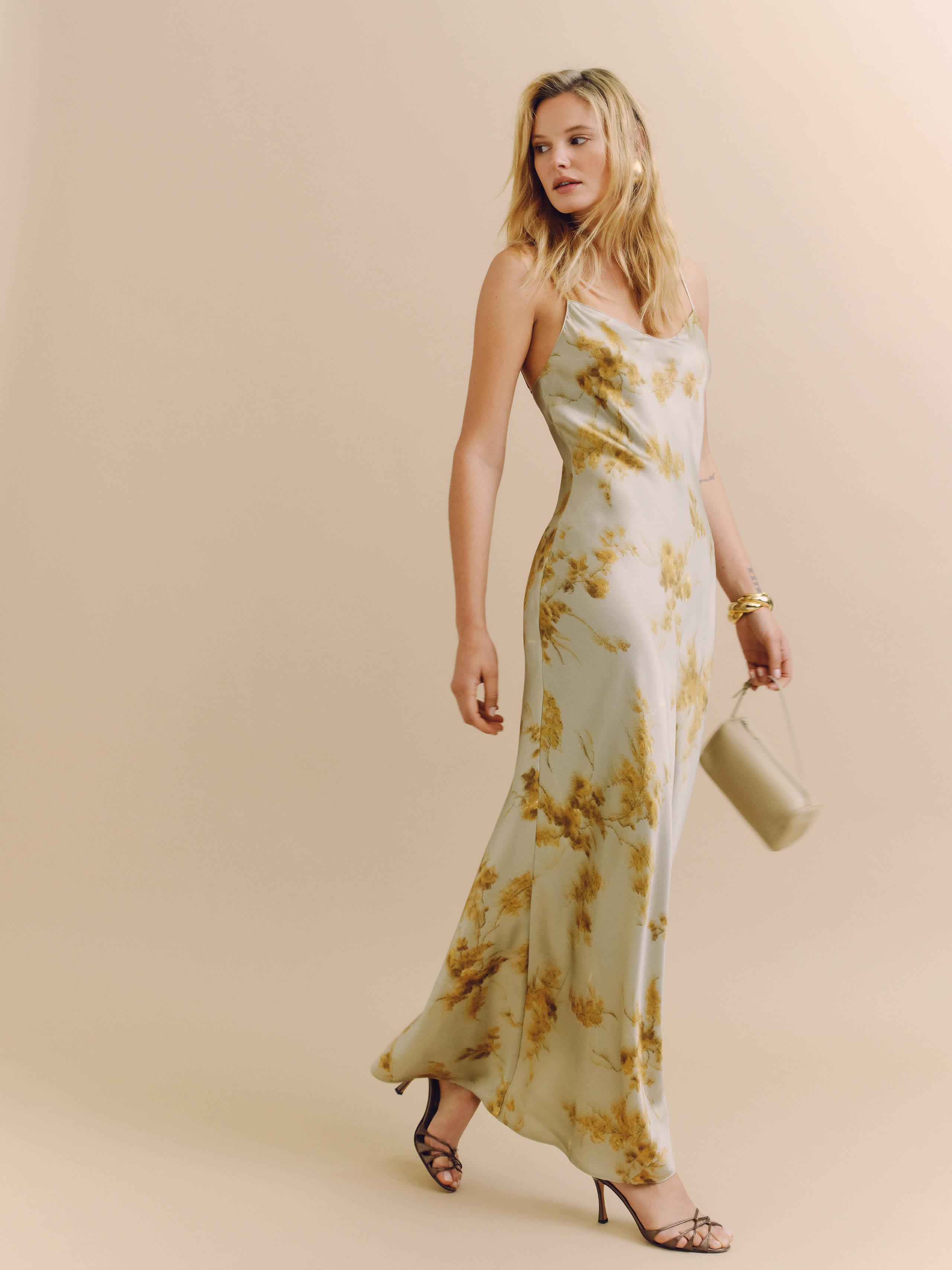 Reformation Parma Silk Dress Golden Hour in Natural | Lyst