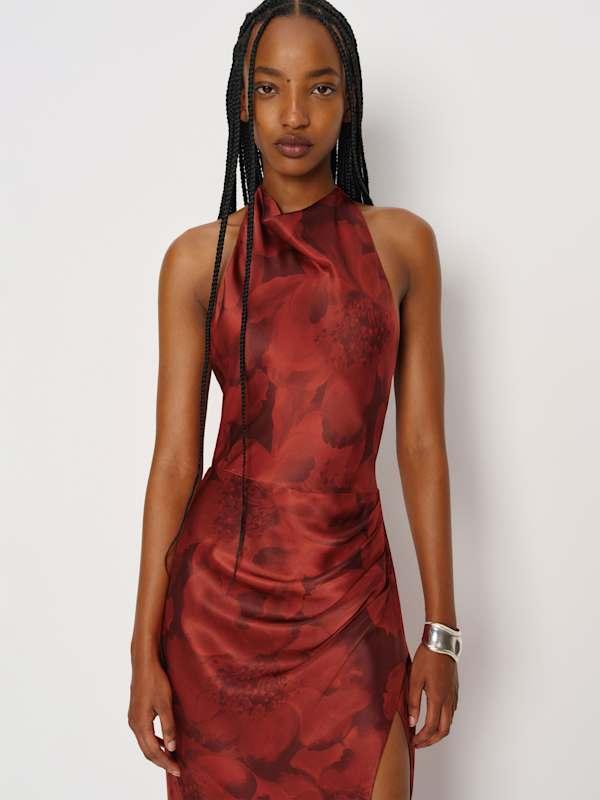 reformation red silk dress Reformation | Dresses | Reformation Frankie Silk Dress In Red Rosette New