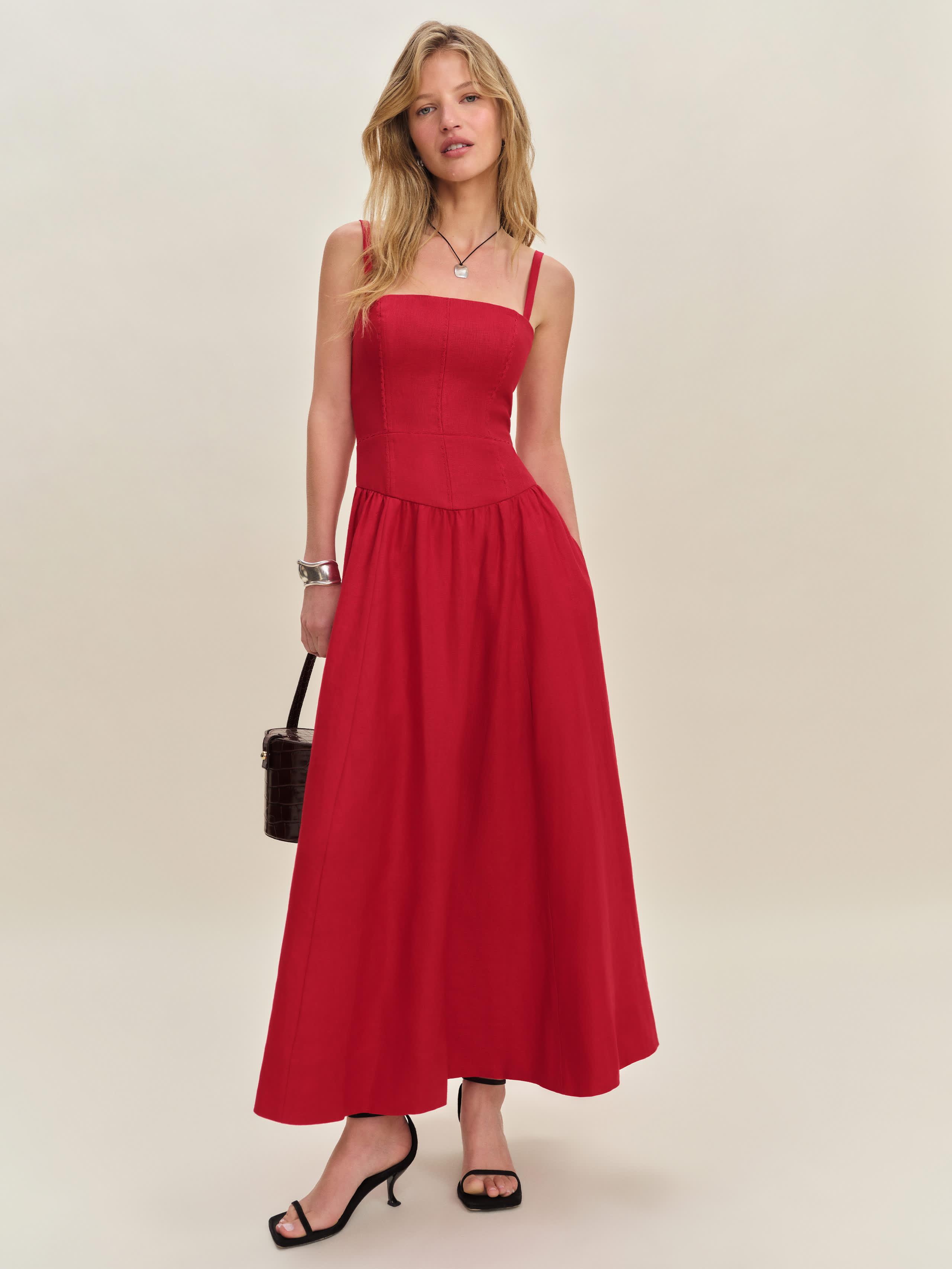Reformation Katarin Linen Dress 10 in Red | Lyst Reformation Katarin Linen Dress 10 in Red | Lyst