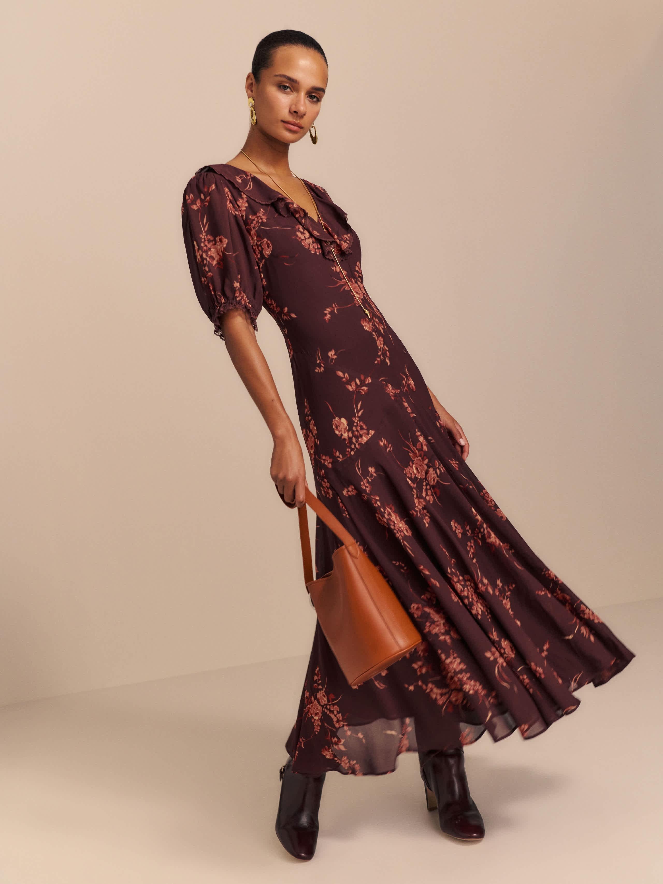 reformation brown lace dress Evra 4 in Bekkah crocheted