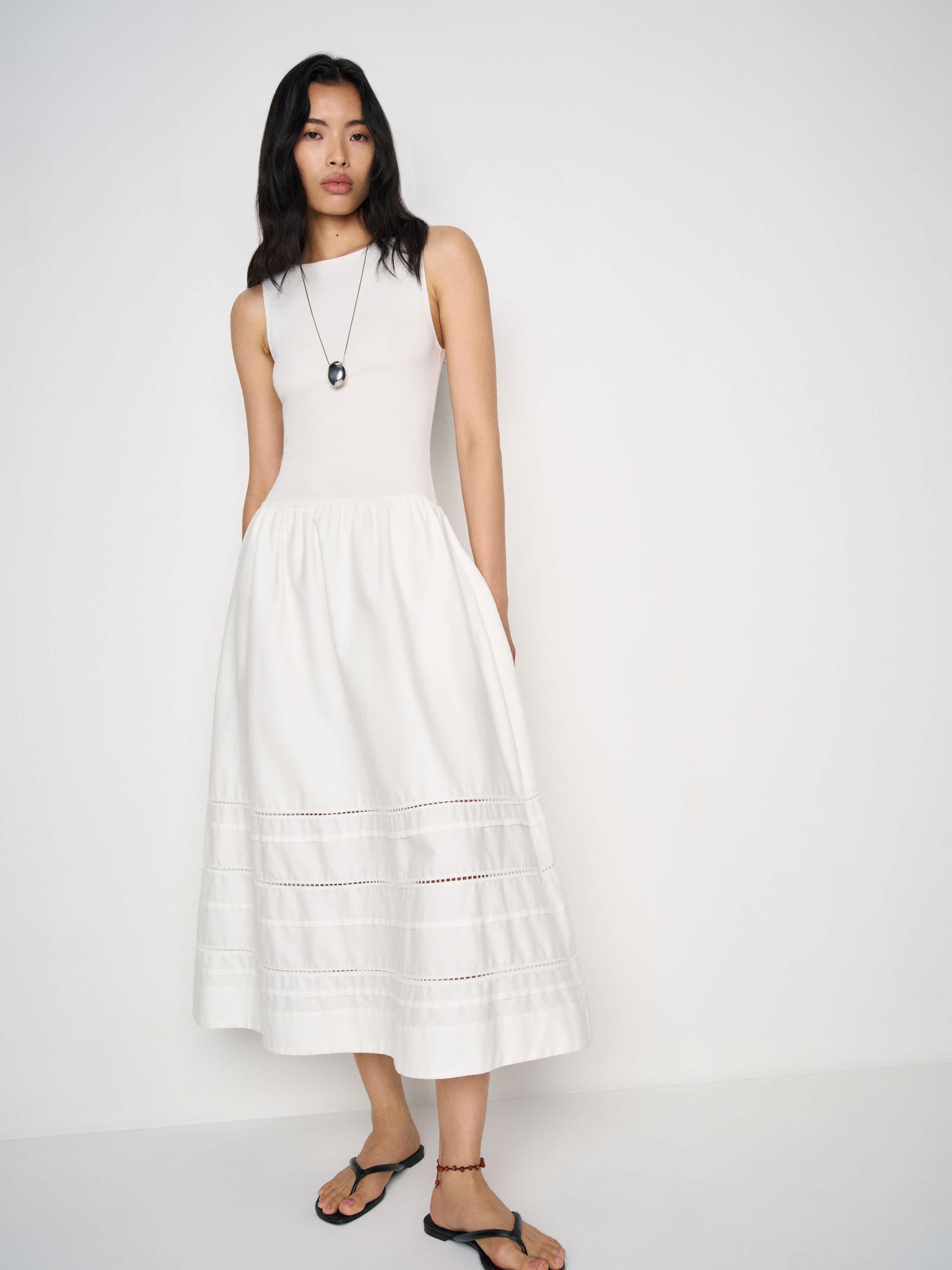 white midi bubble dress White Bubble Skirt Midi Dress