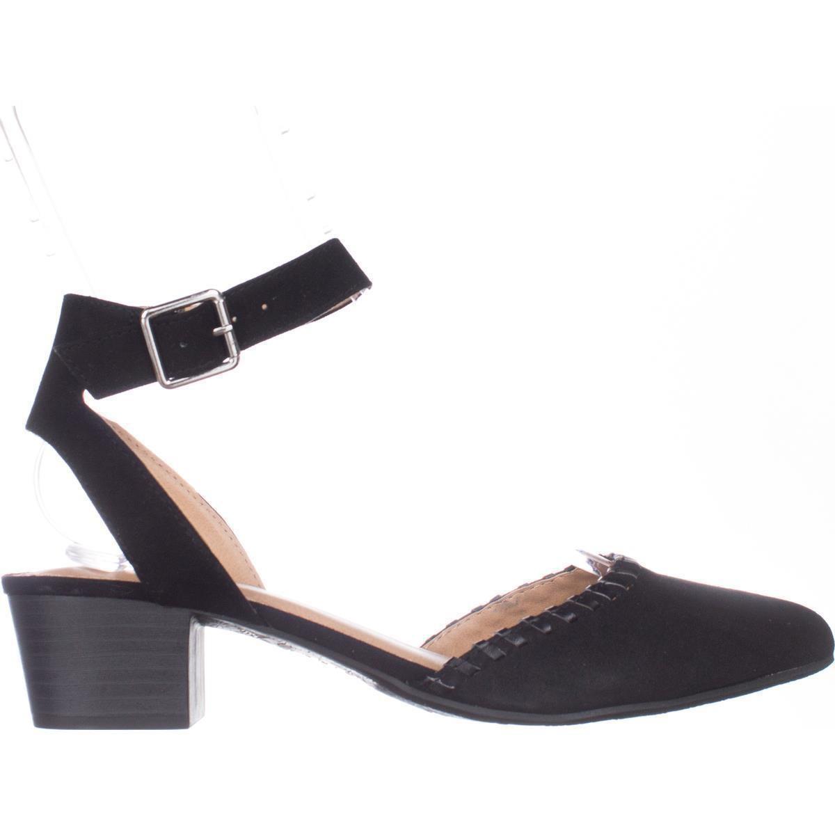 Espirt Saffron Pointed Toe Ankle Strap Block Heel Pumps Espirt Saffron Pointed Toe Ankle Strap Block Heel Pumps