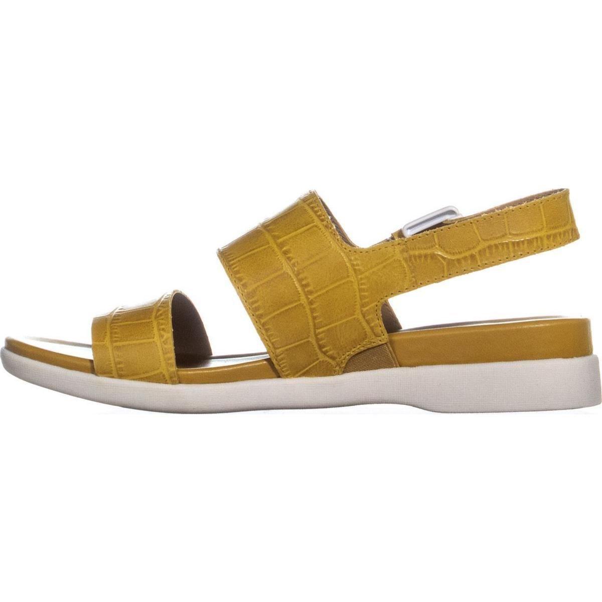 Naturalizer Leather Emory  Buckle Flat Sandals  in Yellow Lyst