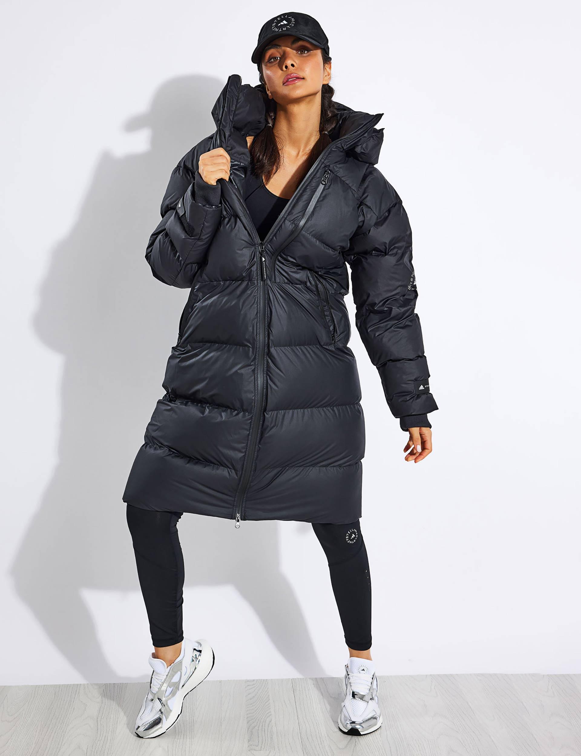 adidas By Stella McCartney Long Puffer Jacket in Black | Lyst