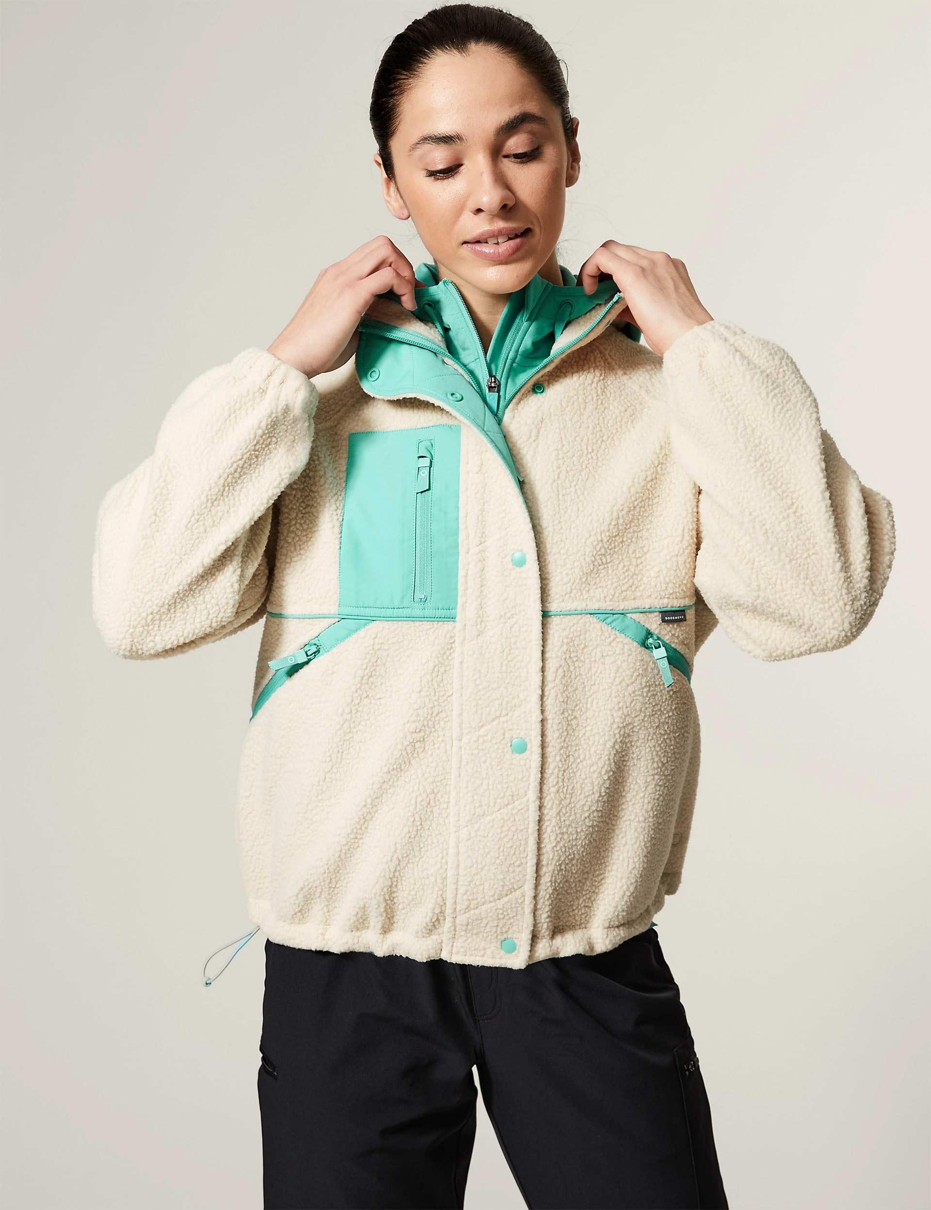 GOODMOVE Borg Zip Up Fleece Cropped Jacket in Natural Lyst UK