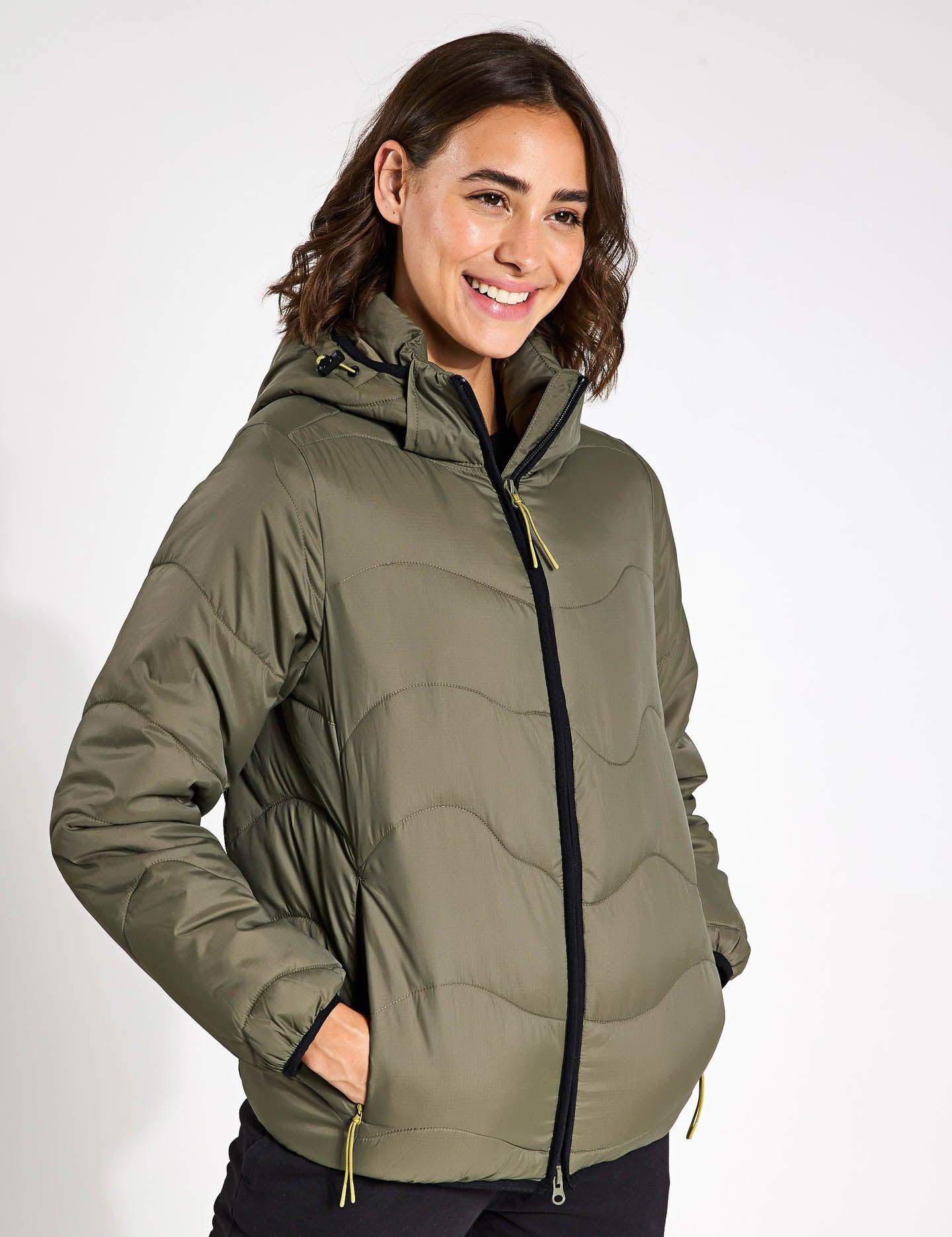 GOODMOVE Women's Stormwear Quilted Hooded Puffer Jacket in Green