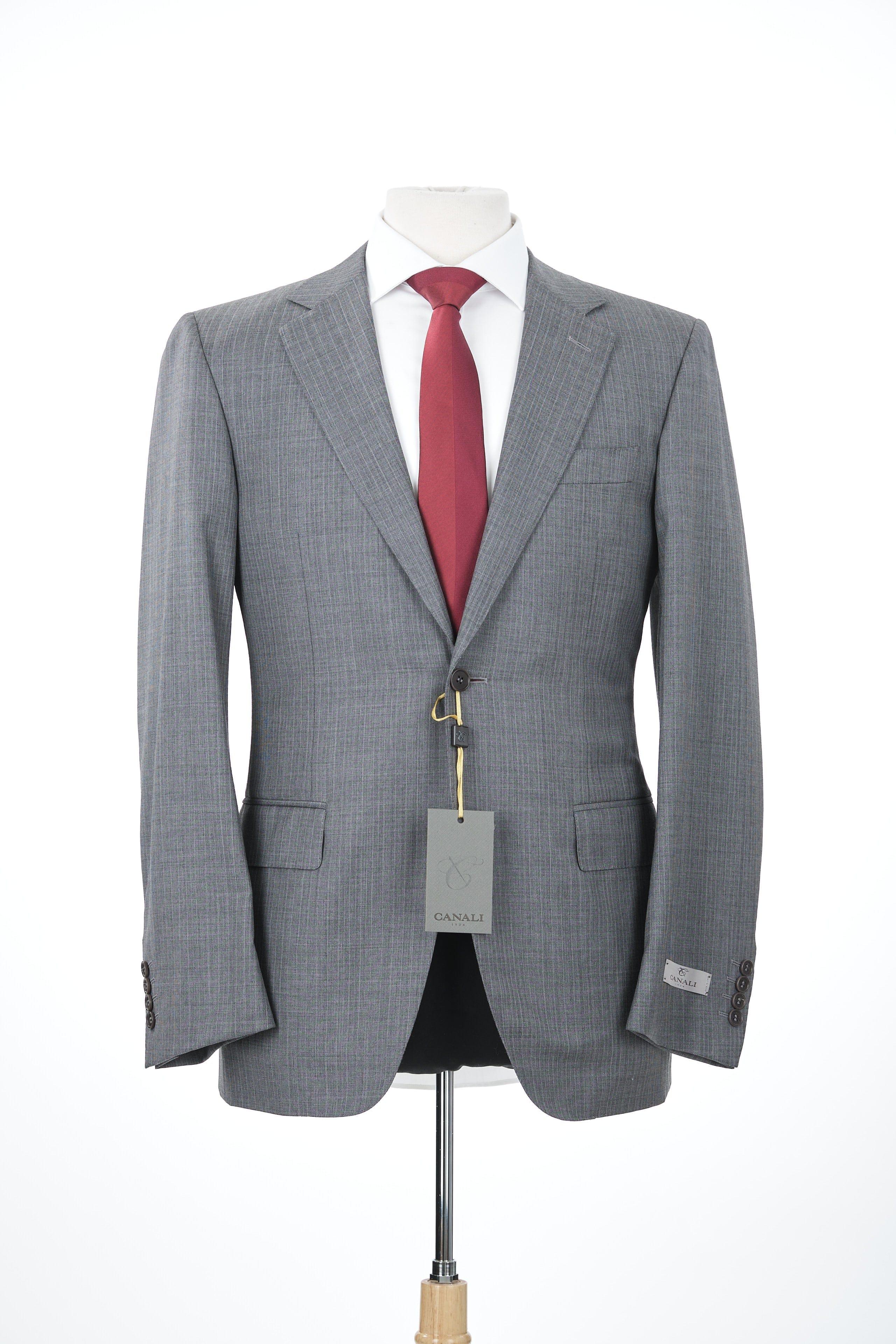 Canali 1934 Gray Herringbone Pinstripe 100% Wool Suit 44r (54 Eu ...