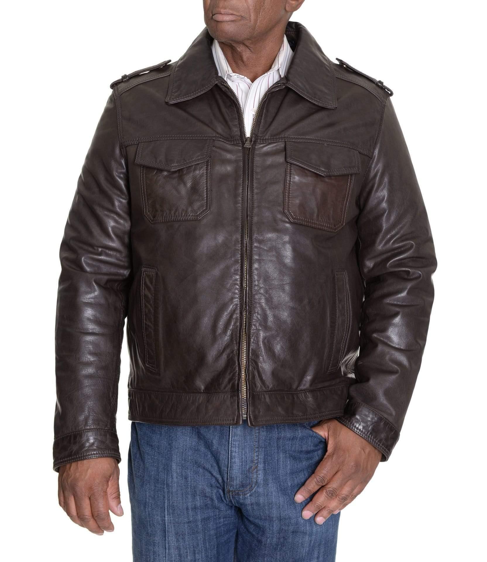 Tommy Hilfiger Solid Genuine Leather Jacket With Shoulder Epaulets in Brown  for Men | Lyst