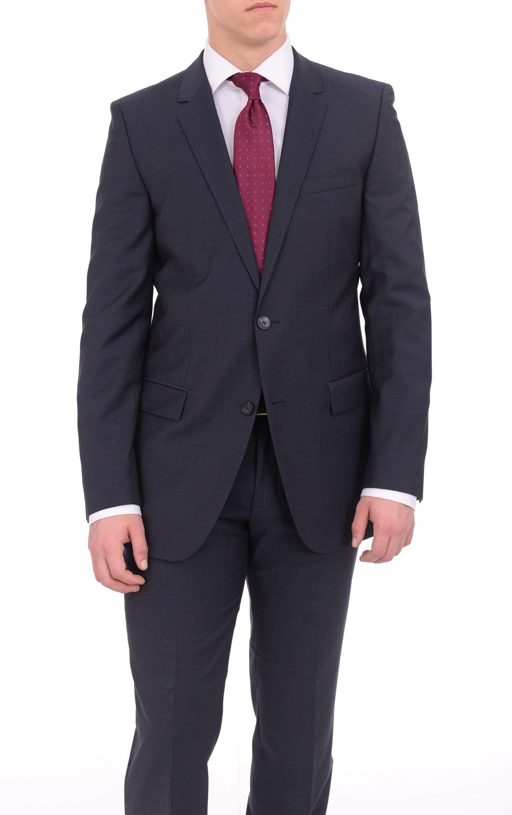 BOSS by HUGO BOSS Aamon/hago Slim Fit Navy Textured Two Button Wool Suit in  Blue for Men | Lyst