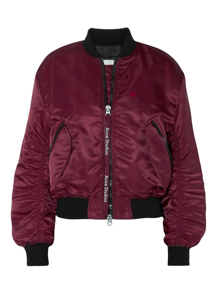 Acne Studios Synthetic Clea Bomber Jacket Burgundy in Red - Lyst