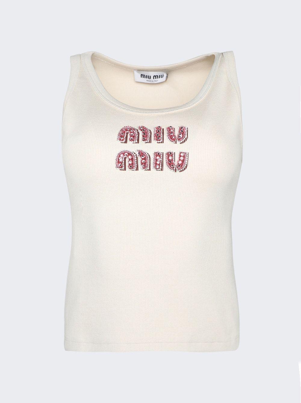 MIU MIU オフオワイトタンクトップ Miu Miu Logo Tank Top in White | Lyst