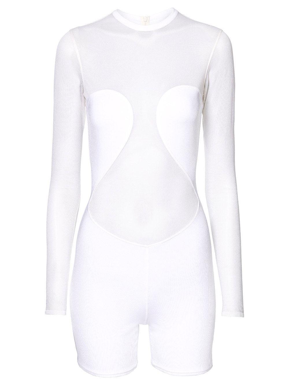 Alaïa Biker Short Sheer Bodysuit in White | Lyst