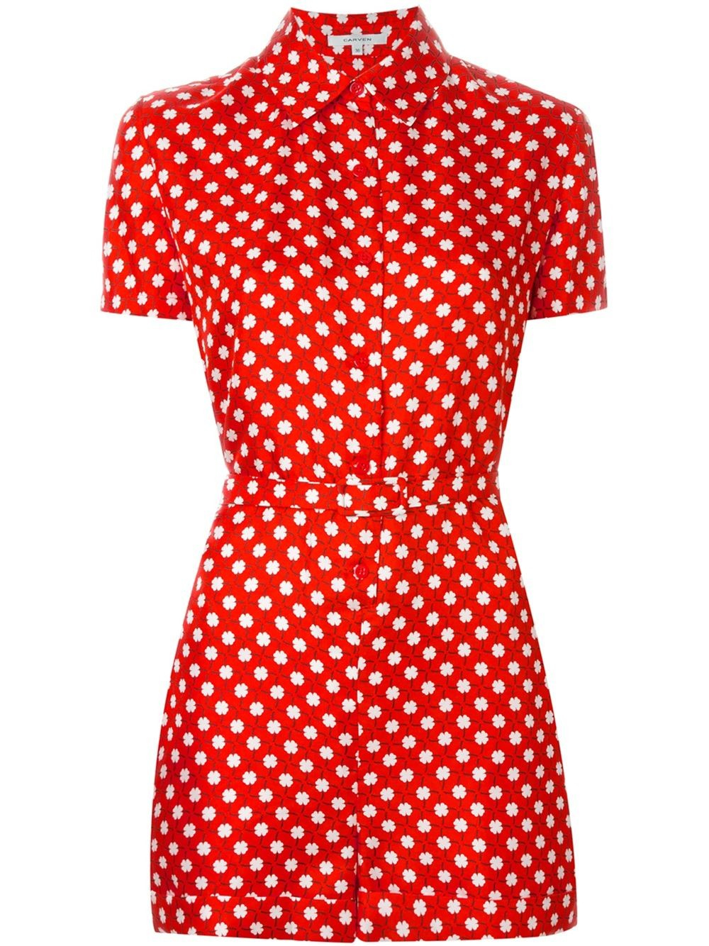 red patterned jumpsuit