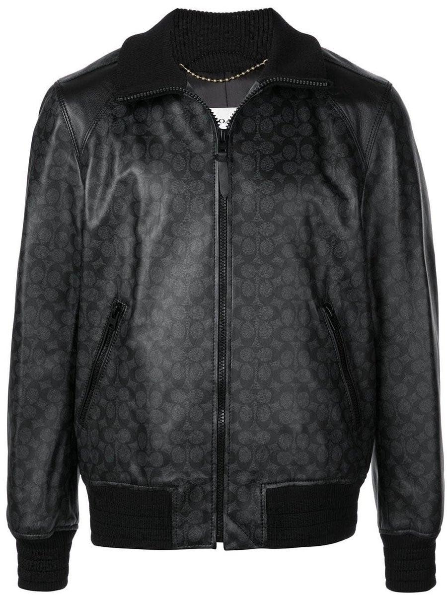 COACH Signature Leather Track Jacket in Black for Men Lyst