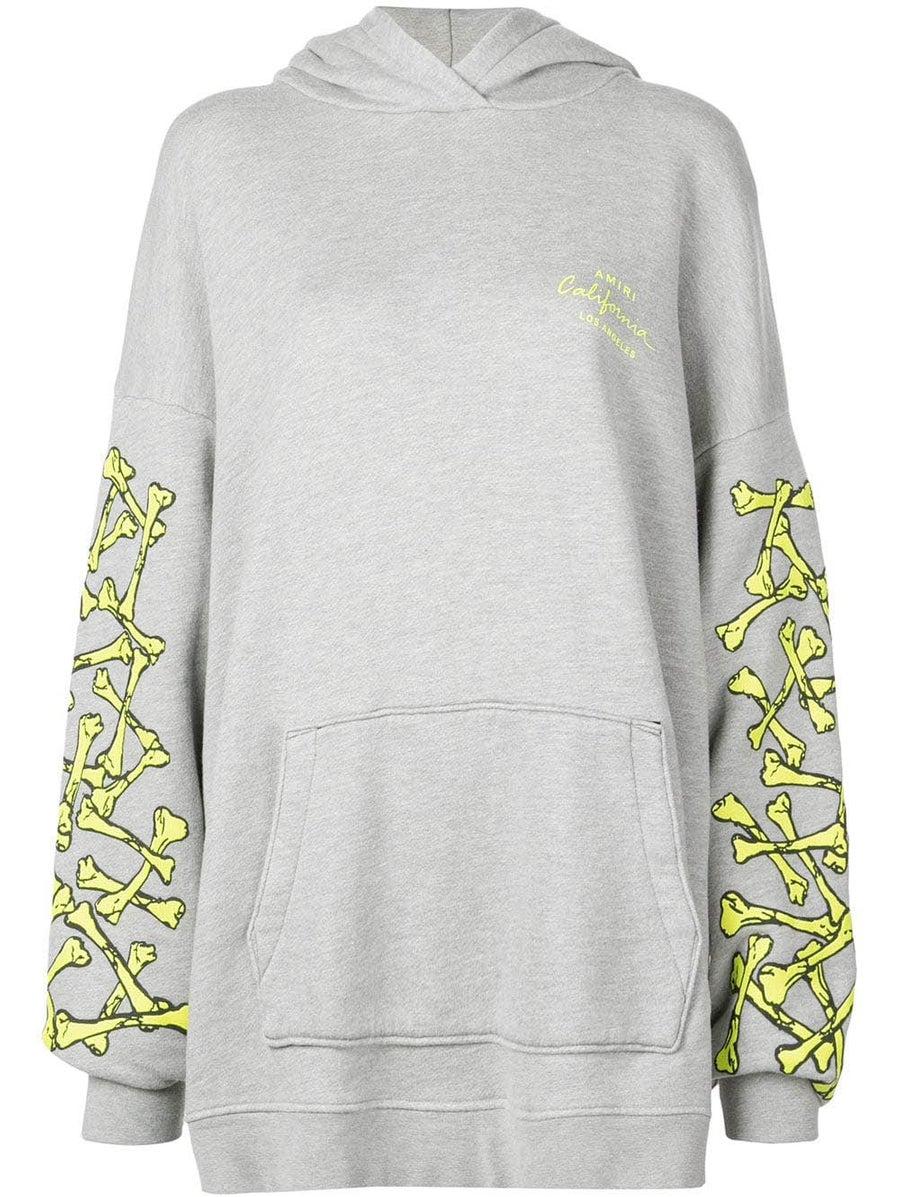 Amiri Cotton Bones Print Hoodie Dress in Heather Grey/Neon Yellow (Gray) - Lyst
